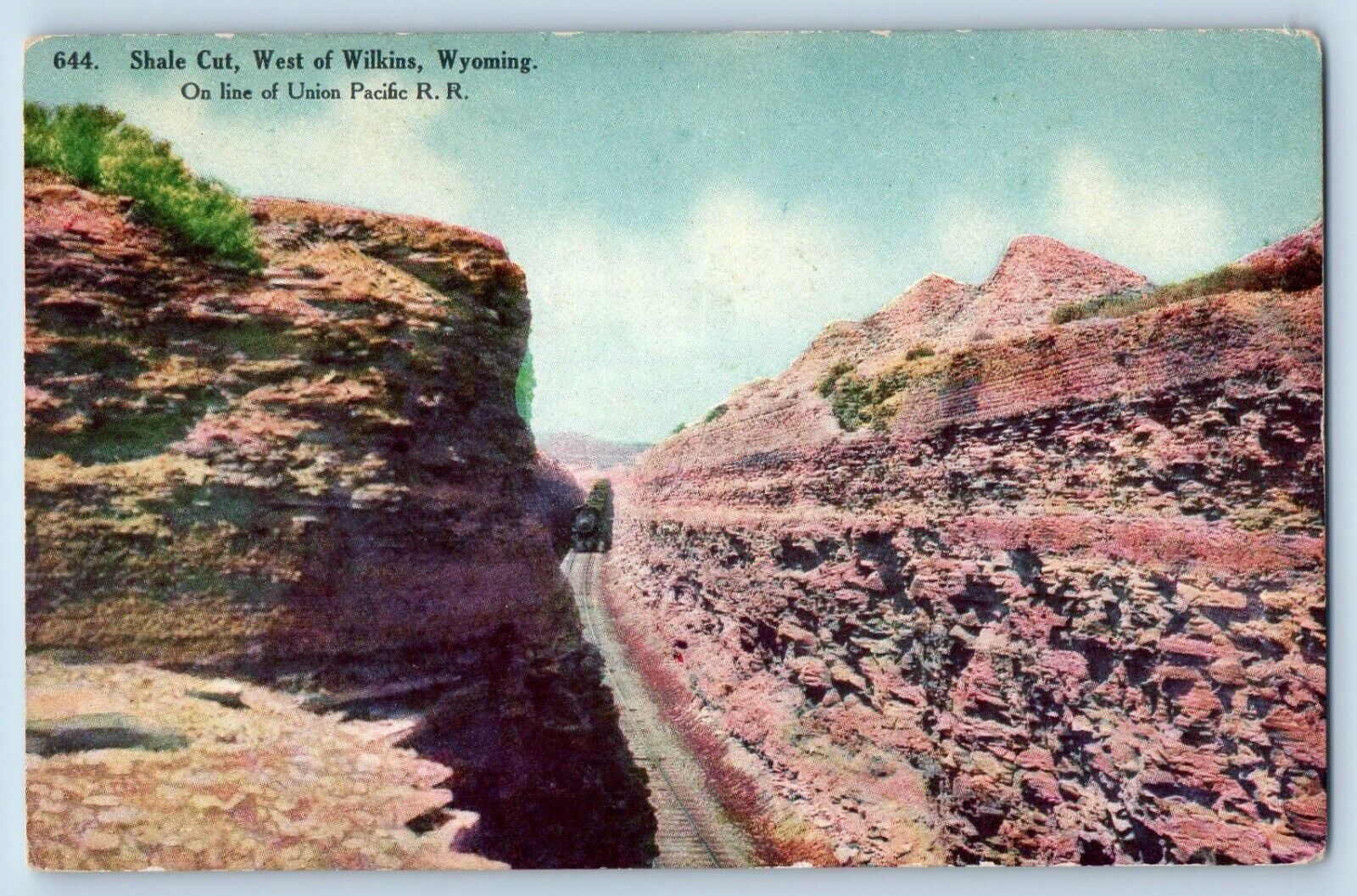 Wilkins Wyoming WY Postcard Shale Cut West  Union Pacific Railroad c1910 Vintage
