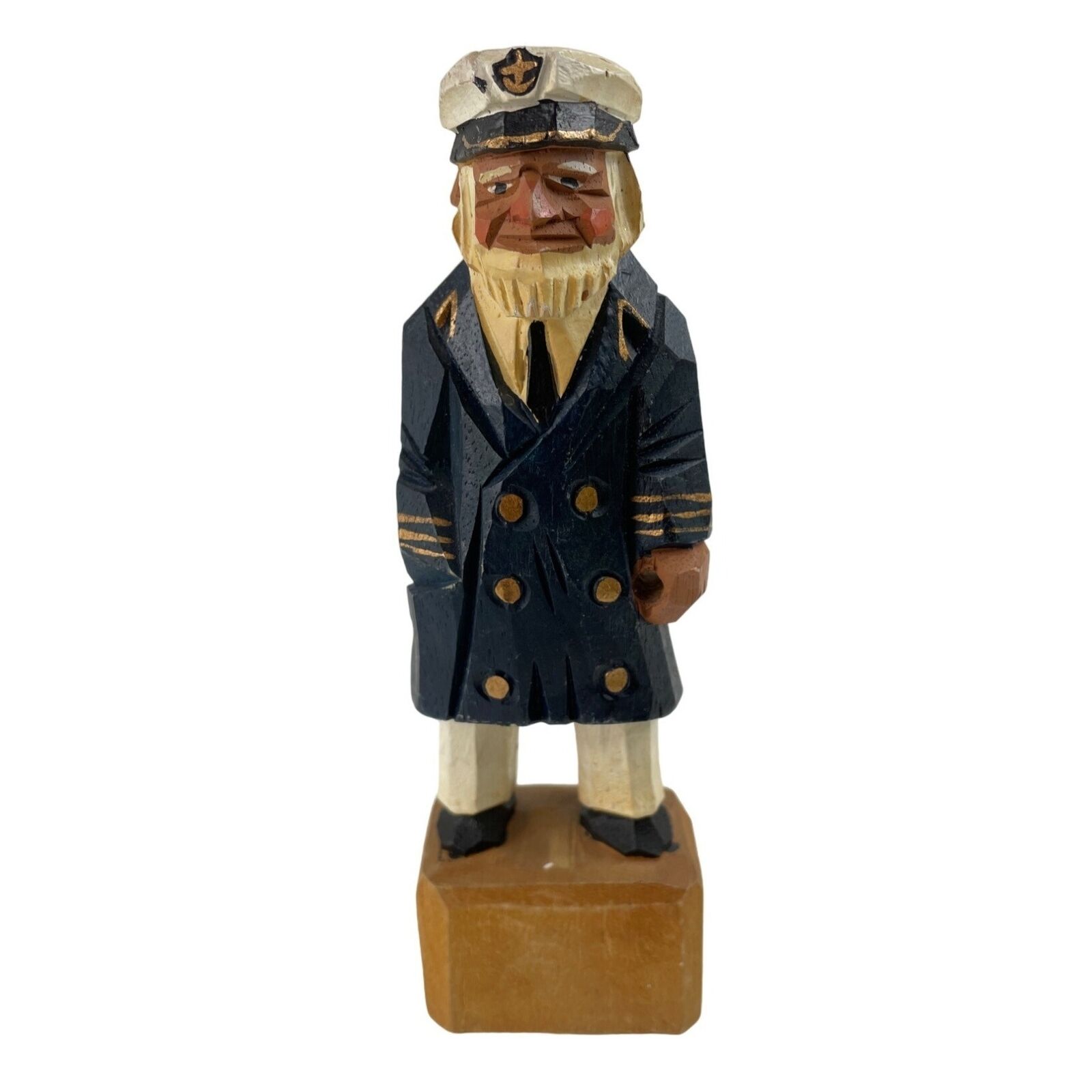 Vintage Hand Carved Wood Sea Captain Figurine Fisherman Navy Nautical Folk Art