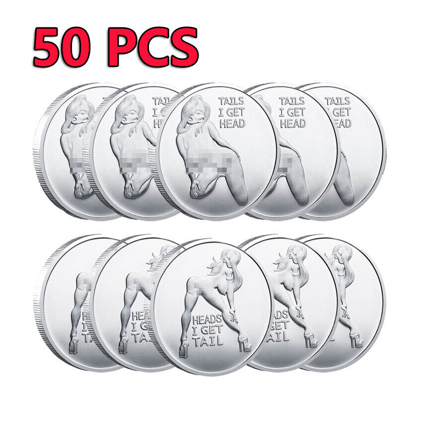 50PCS Challenge Coin Sexy Lady Collectible Heads I Get Tail Tails I Get Head