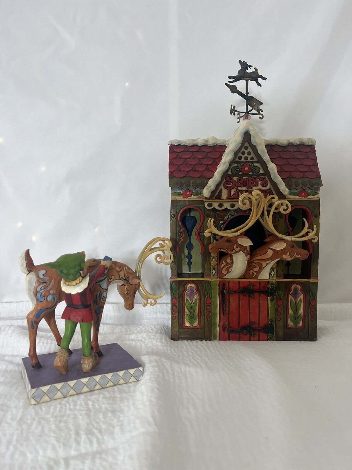 JIM SHORE Santa's Workshop Livery Elf Deer Christmas 4013888 3rd Series RARE MIB