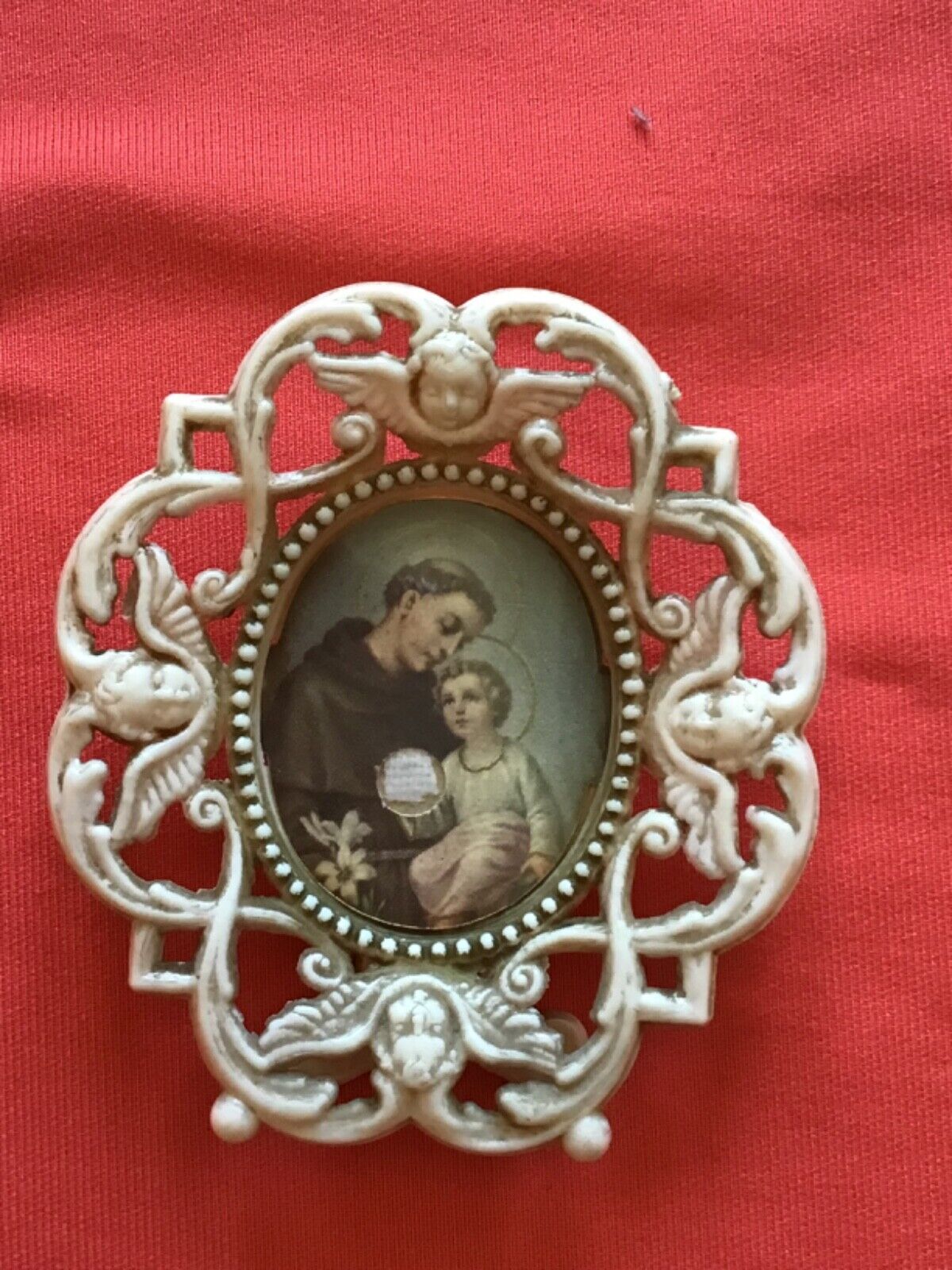 Rarest relic Saint Anthony of Padua cloth touched Holy Tongue frame 1960th Italy