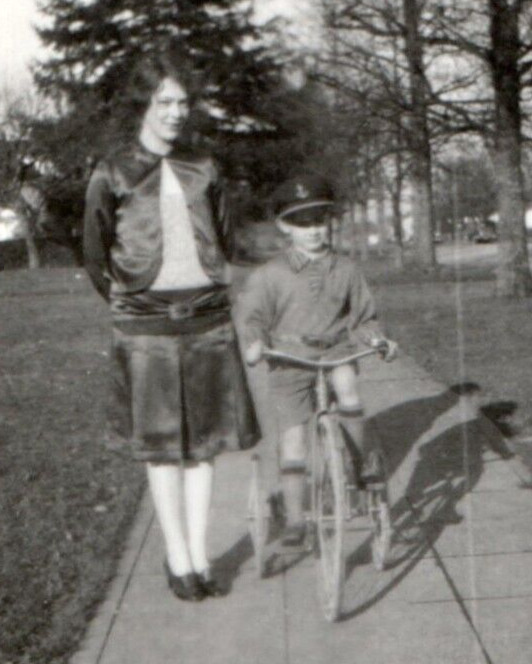 Woman Mom Child Boy Tricycle Photograph Original Snapshot Antique Found Photo