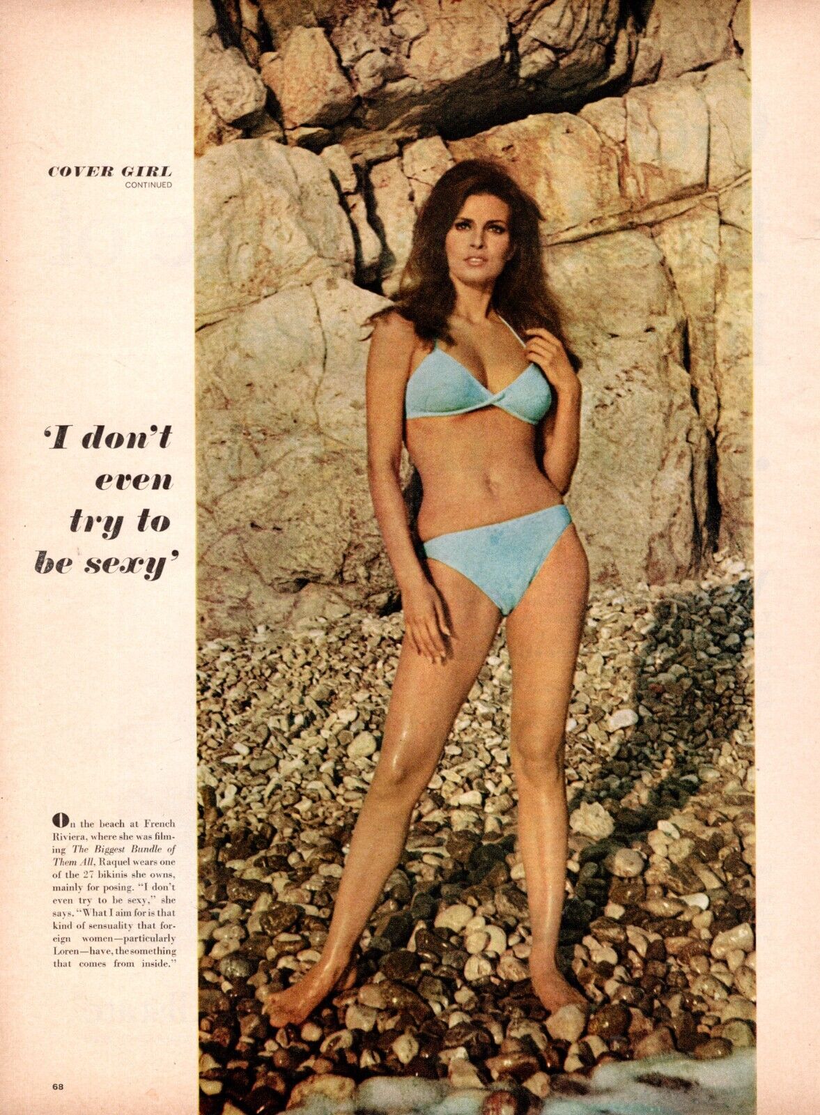 1968 vintage movie star magazine photo of RAQUEL WELCH on Riviera Beach 082122