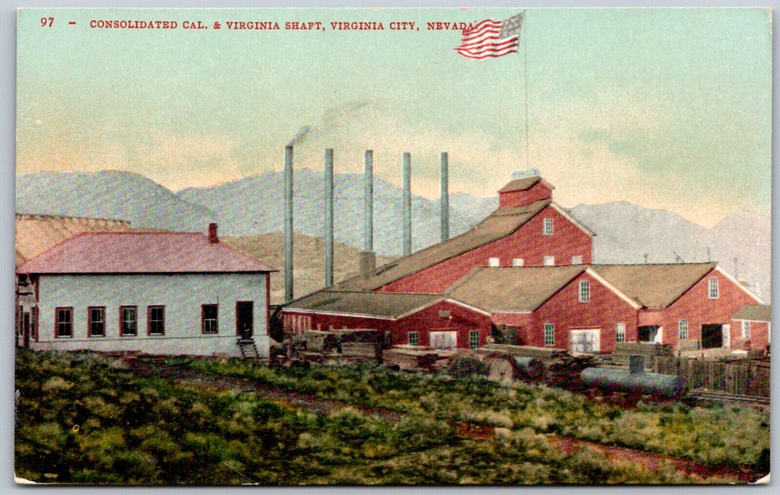 Postcard NV Virginia City Nevada Consolidated Cal & Virginia Shaft Mining P3E