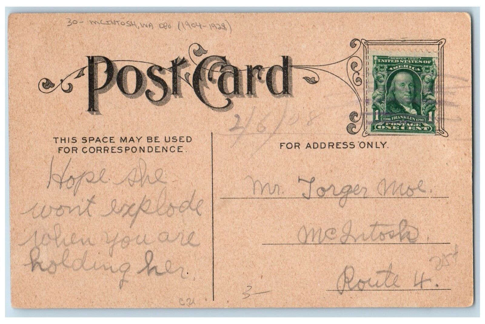 DPO McIntosh Washington (1904-1928) Postcard Old Man Shall Something Desperate