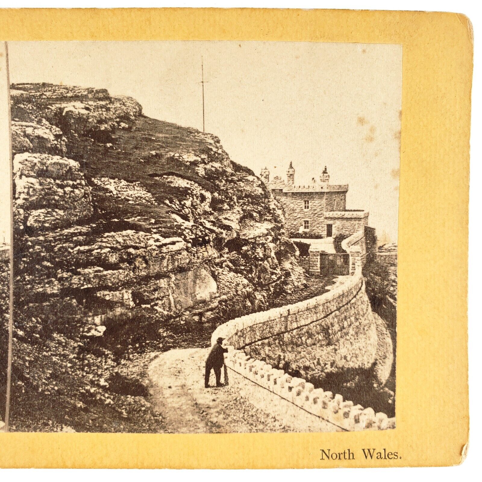 Great Orme's Head Lighthouse Stereoview c1880 Llandudno North Wales Road B1820