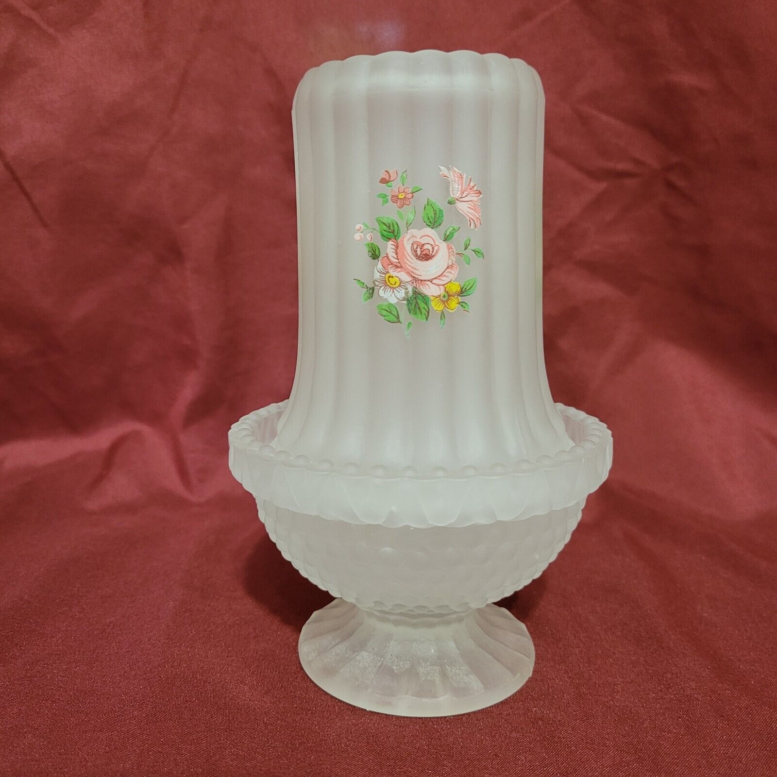 Vtg Westmoreland Frosted Glass Floral Lamp Candle Holder 