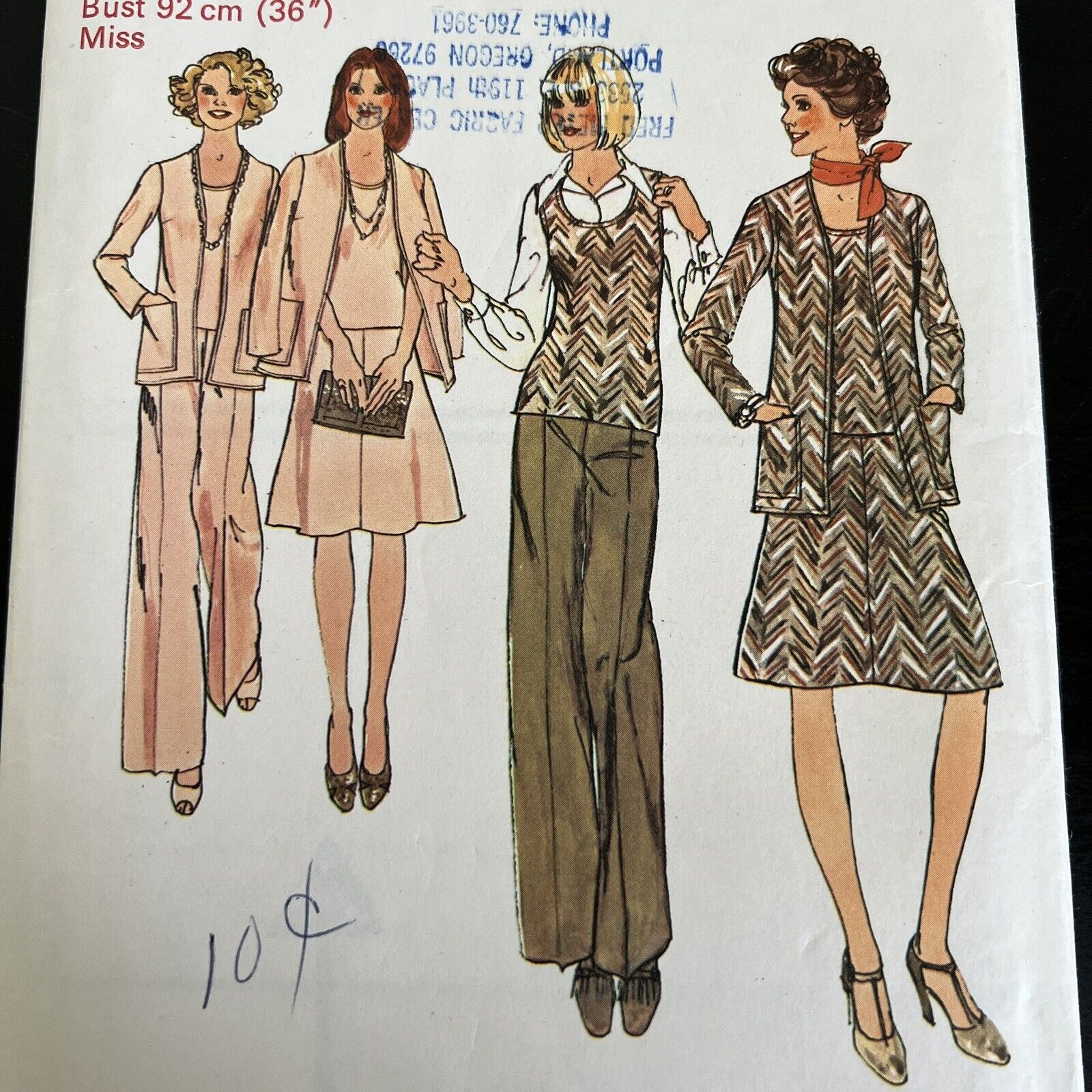 vintage 1970s Simplicity 6609 Cardigan Top Skirt + Pants Sewing Pattern 14 CUT