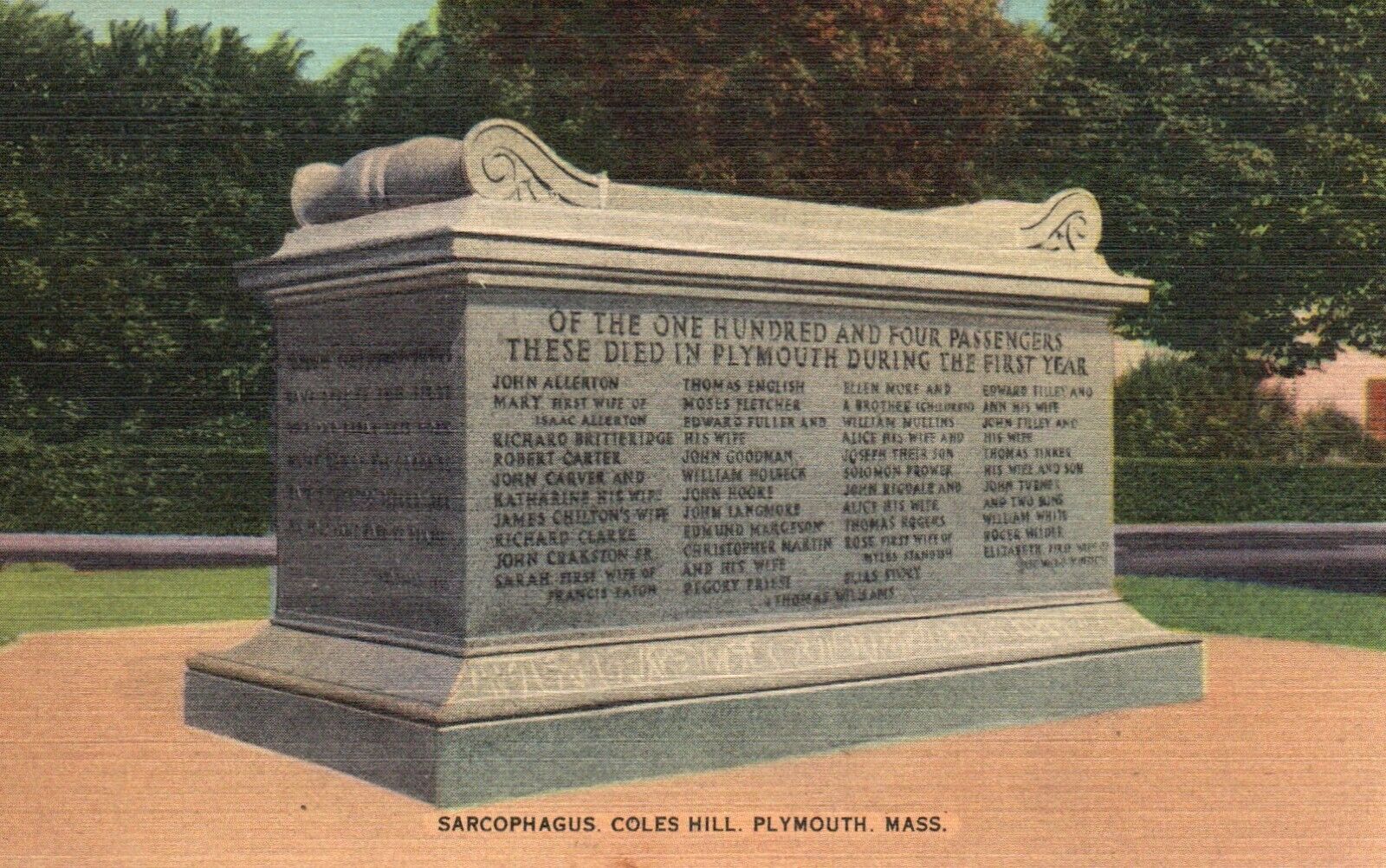 Postcard MA Plymouth Mass Sarcophagus Coles Hill Linen Unposted Vintage PC J1924