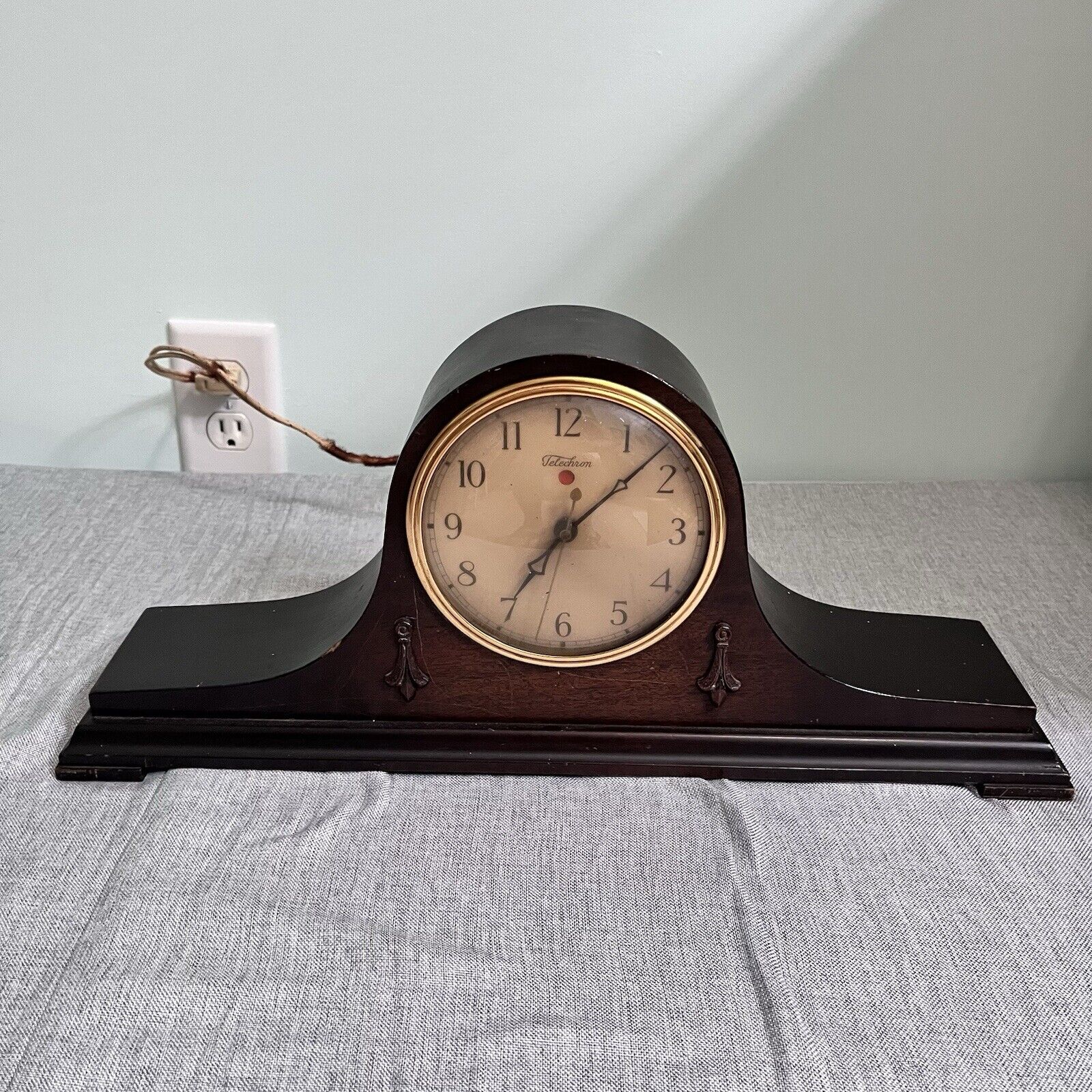 Antique Telechron Wooden Mantle Clock Electric ,Original Cord, Working
