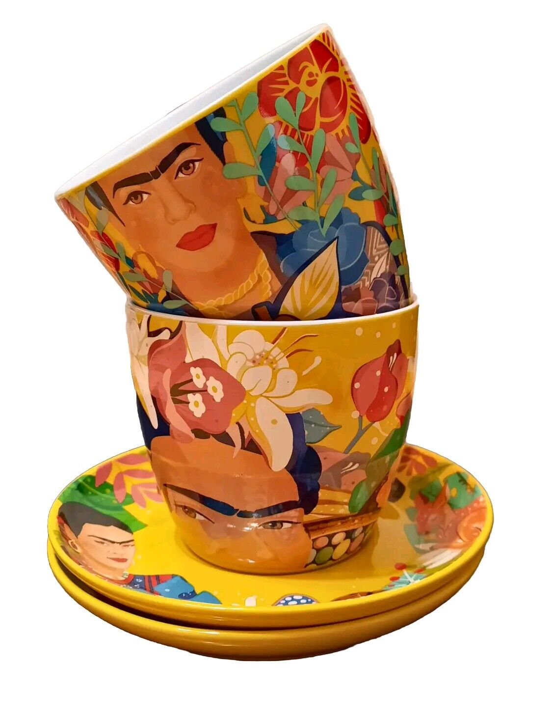 Frida Kahlo Chocolate Mugs, Nestle Abuelita Collectible Set of 2 Yellow, MEXICO