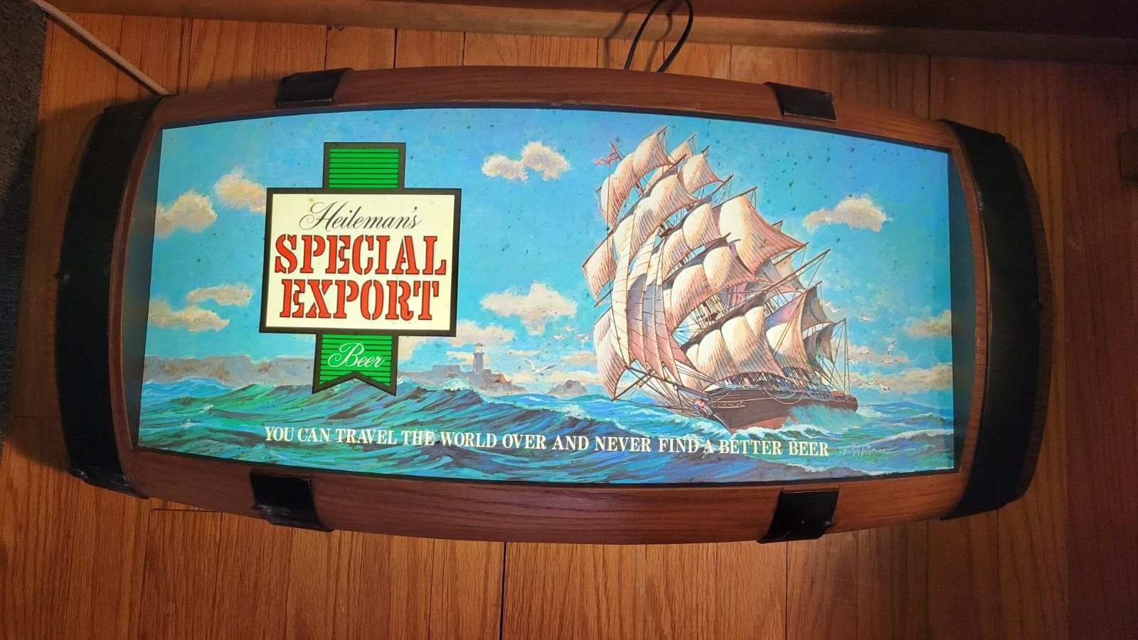 Vintage Heileman\'s SPECIAL EXPORT BEER Barrel Back Bar Sign Light Nautical Ship