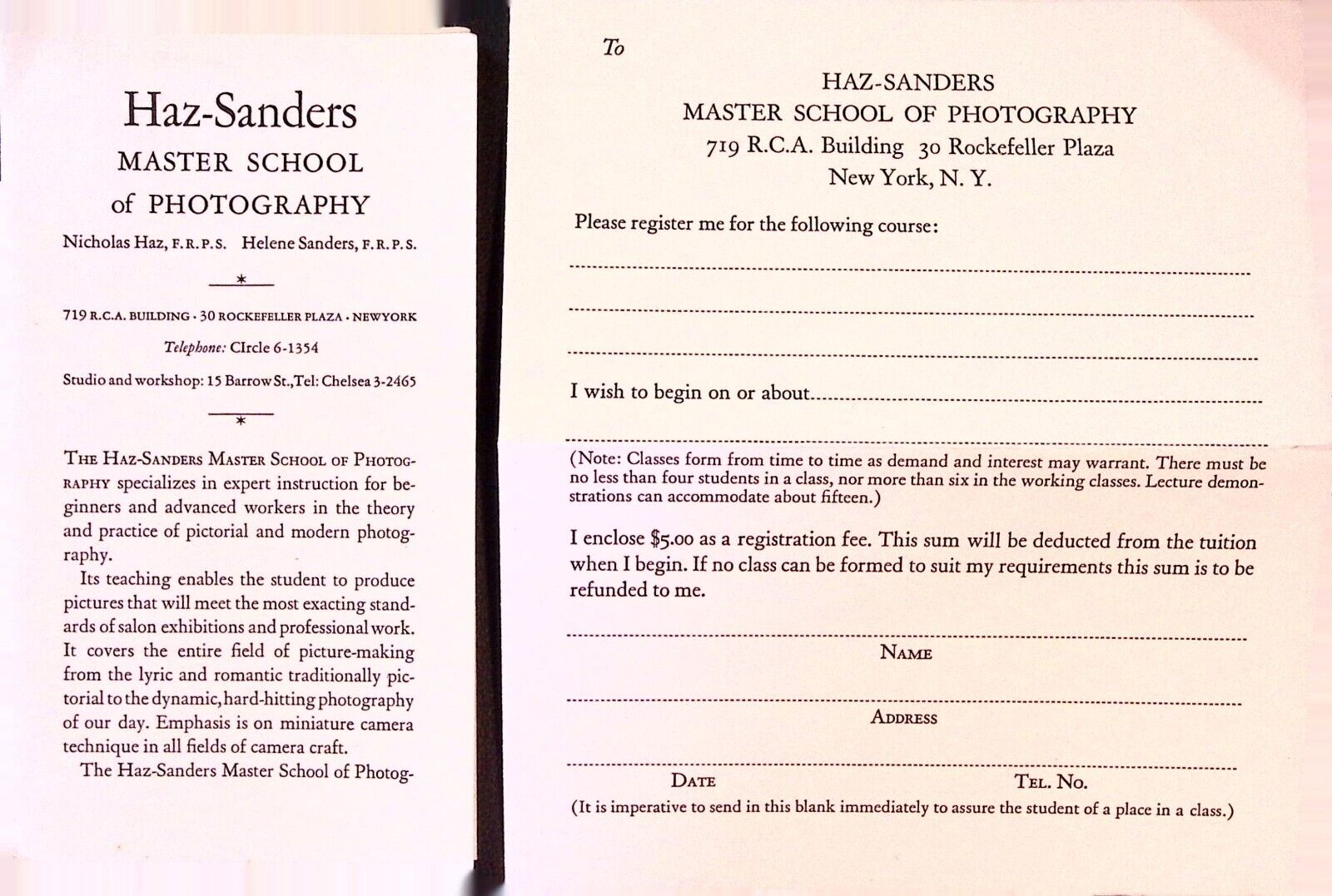 Nicholas Haz Sanders Master School Photography Brochure Applications 1930s NYC