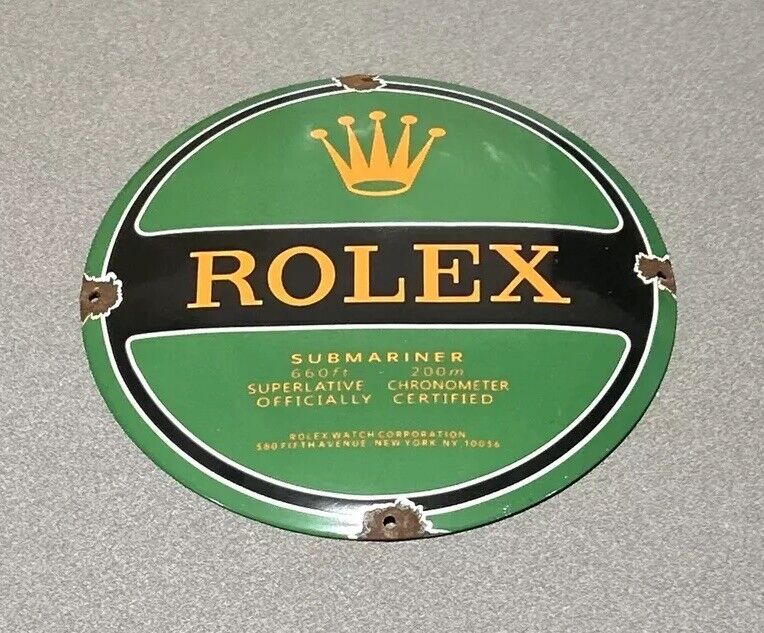 VINTAGE 12” DOMED ROLEX WATCH JEWELRY PORCELAIN SIGN CAR GAS OIL