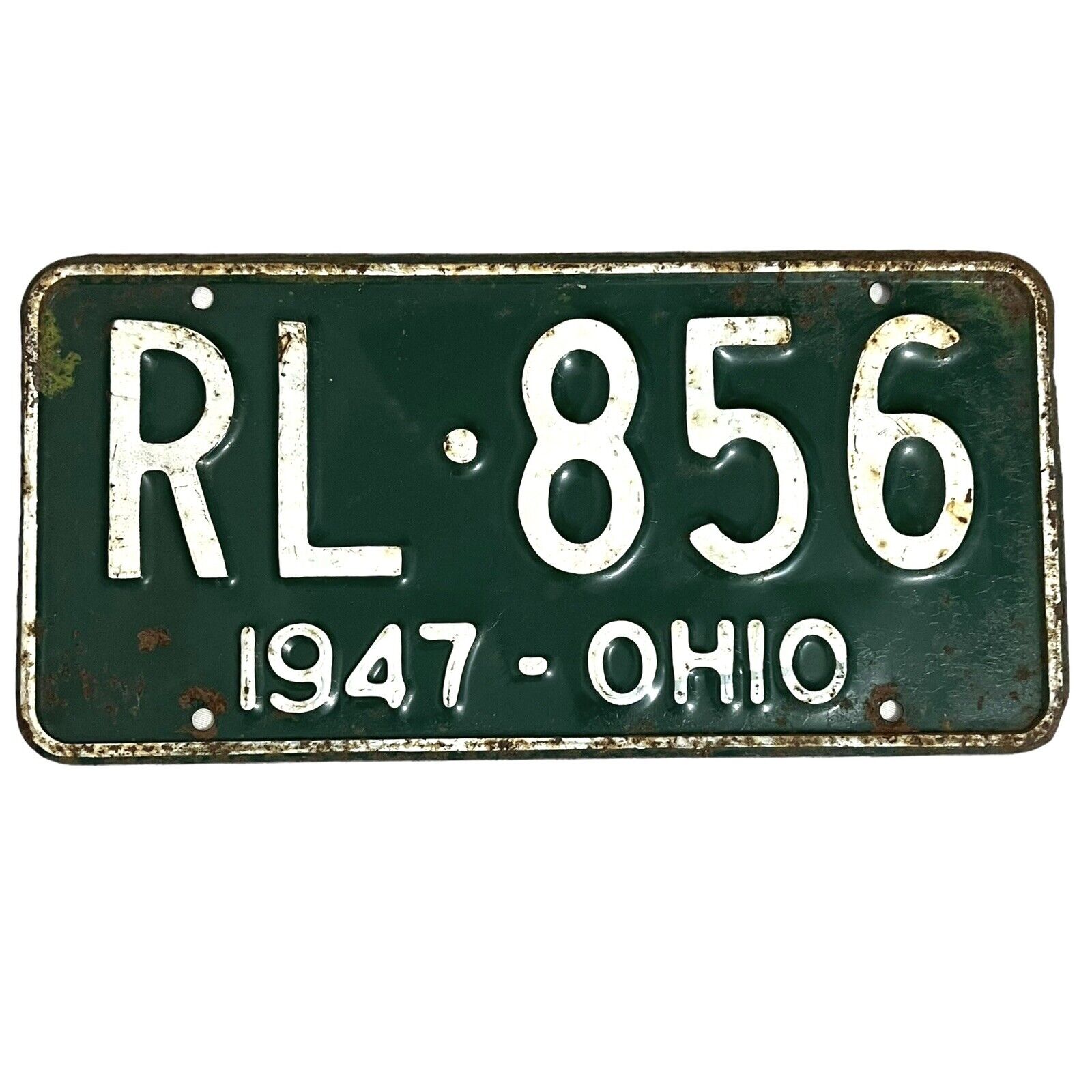 Vintage 1947 Ohio License Plate RL-856 Green White 6\