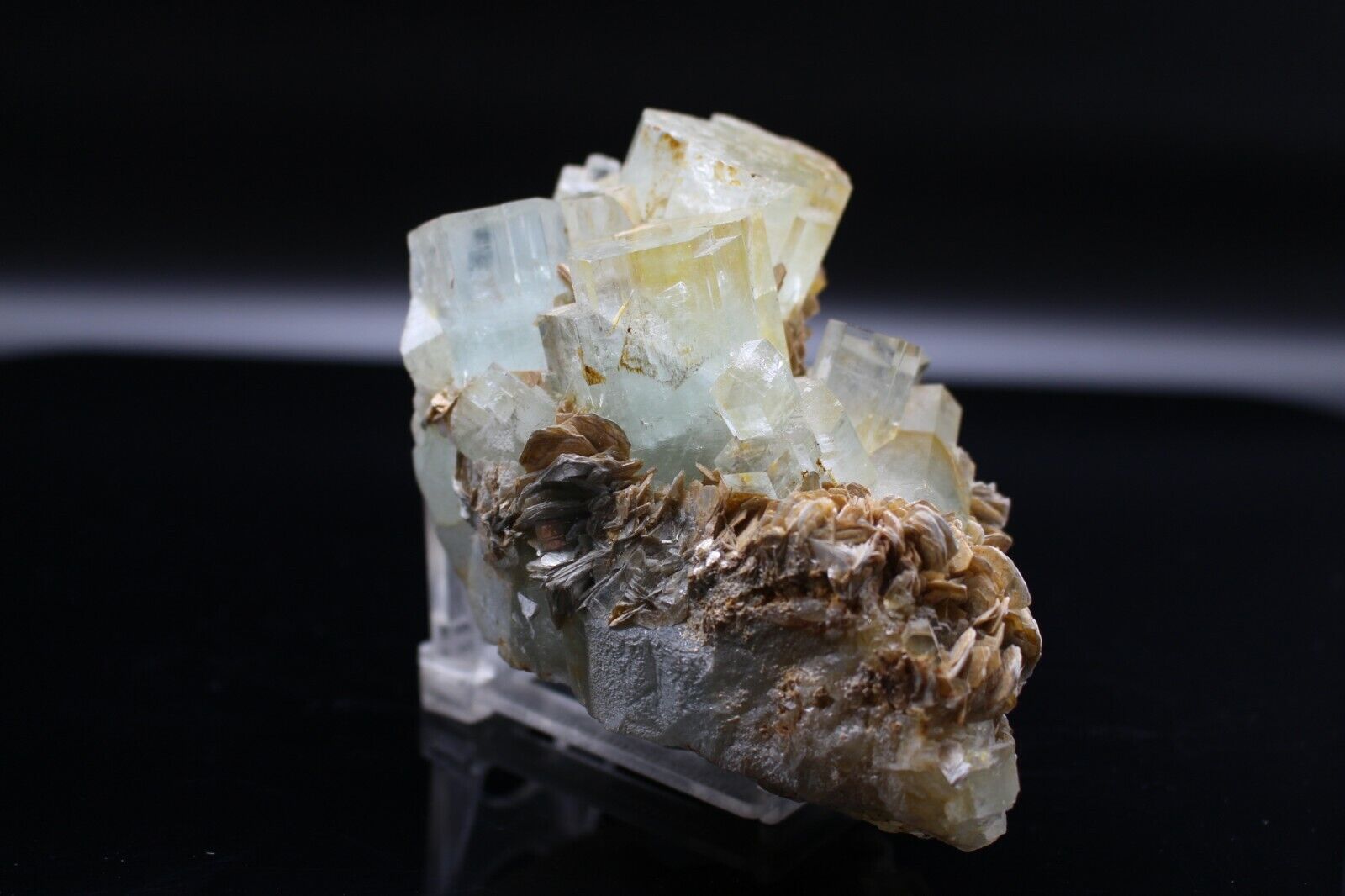 Aquamarine Level On And Muscovit. Collector Gemstone Healing Stone Valuable