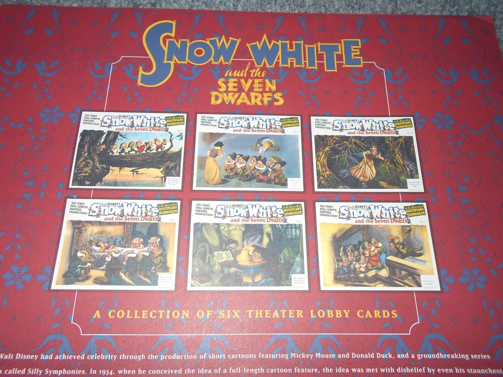 WALT DISNEY\'S SNOW WHITE SET OF 6 REPRODUCTION 1937 THEATER LOBBY CARDS       