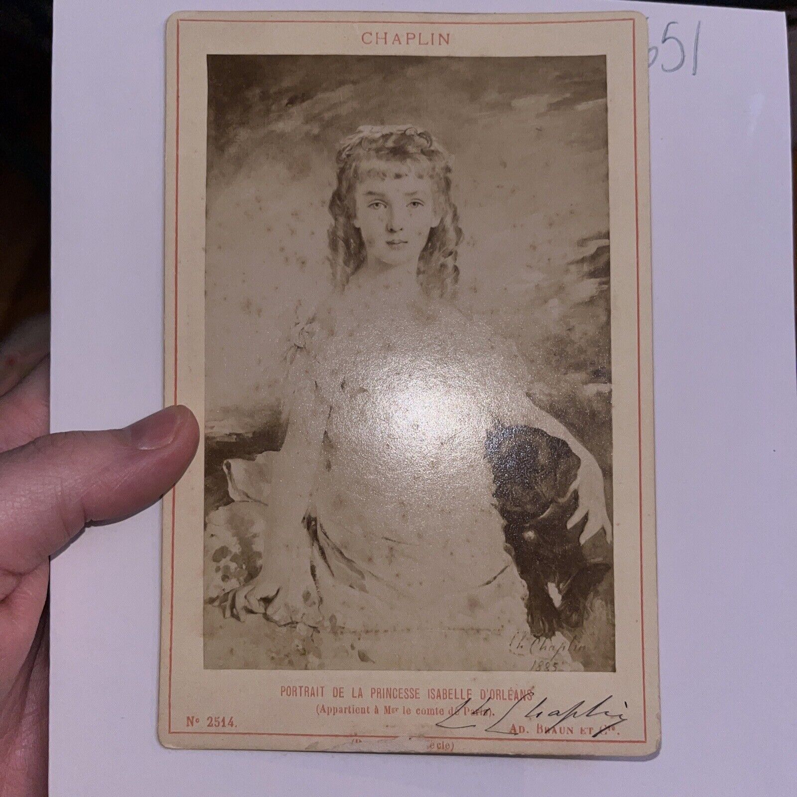 Antique Cabinet Card Portrait: Princess Isabelle of Orléans / Charles Chaplin