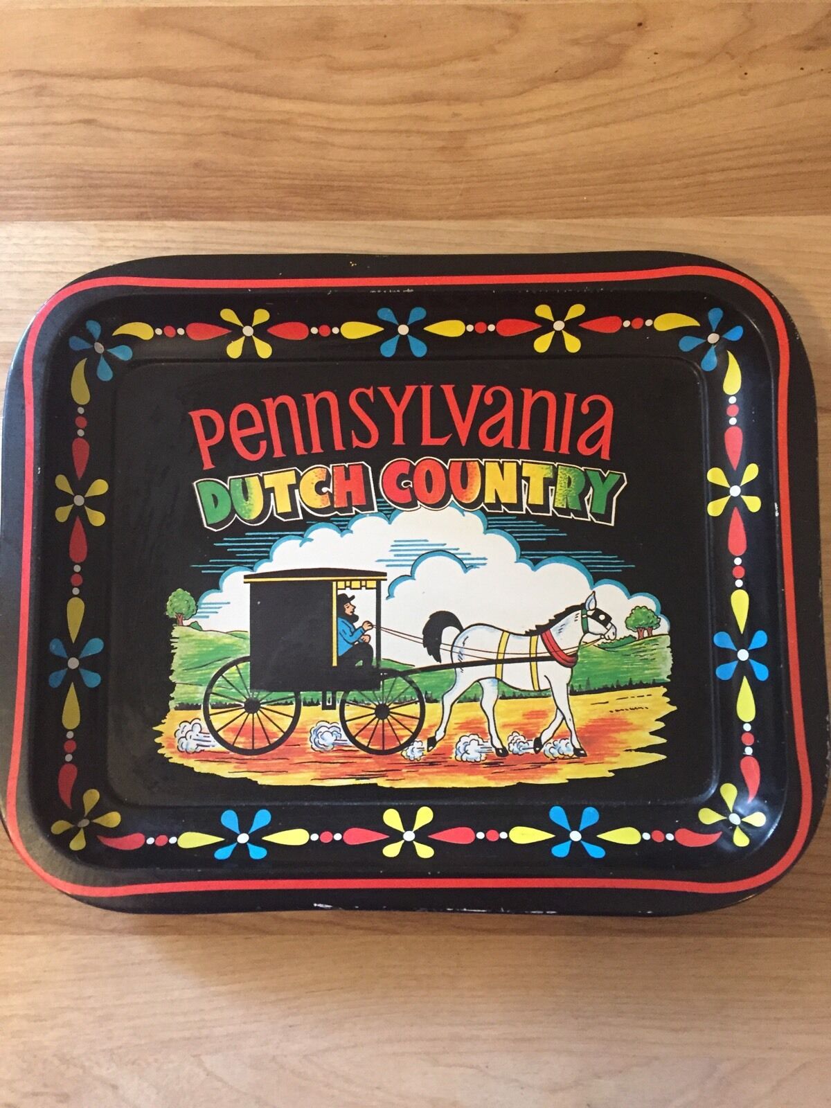 Vintage Pennsylvania Dutch Amish Tin Tray 1970's Retro Decor