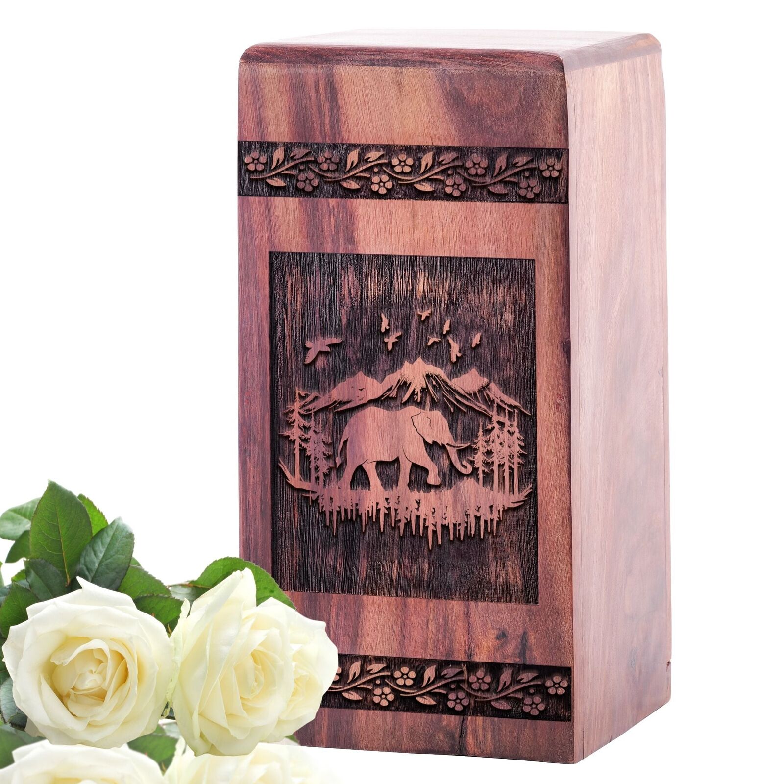 Elephant Design Wood Funeral Burial Urns for Adult Human Ashes