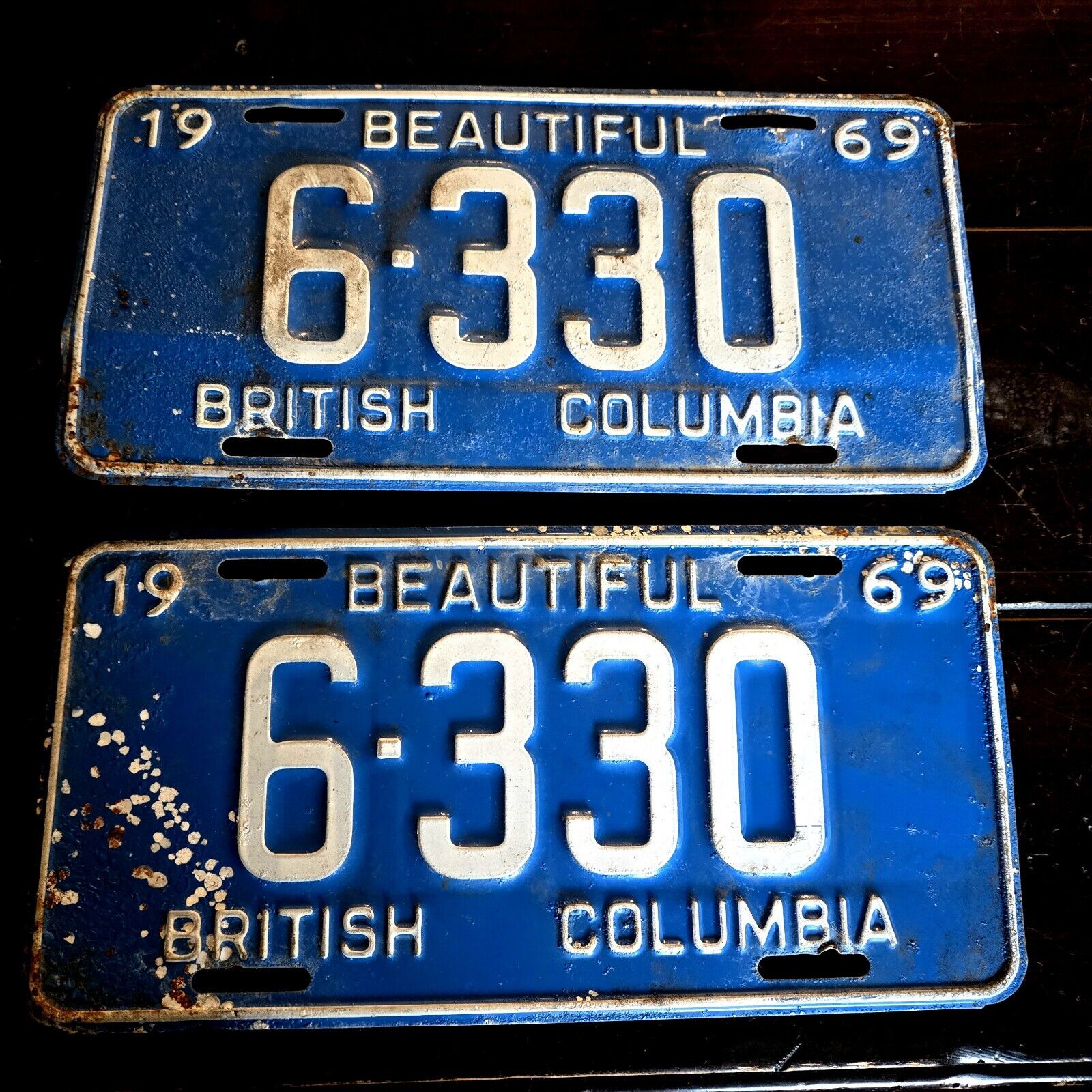 1969 Vintage British Columbia Canada License Plate Set Of 2 6-330