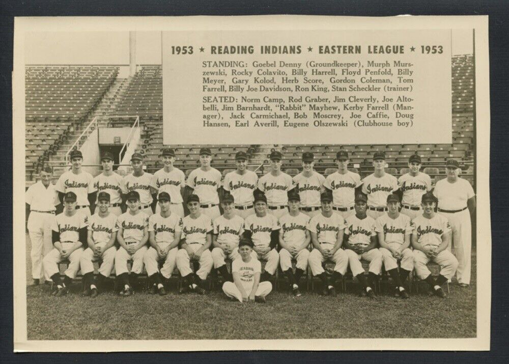 1953 Reading Indians Old Reading Beer Team Photo Rocky Colavito Pre Rookie