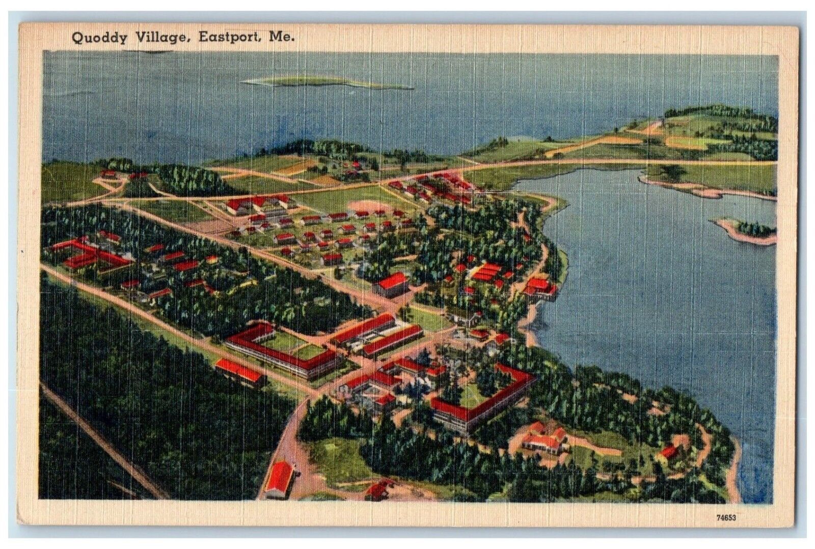 c1930\'s Aerial View Of Quoddy Village Eastport Maine ME Vintage Postcard