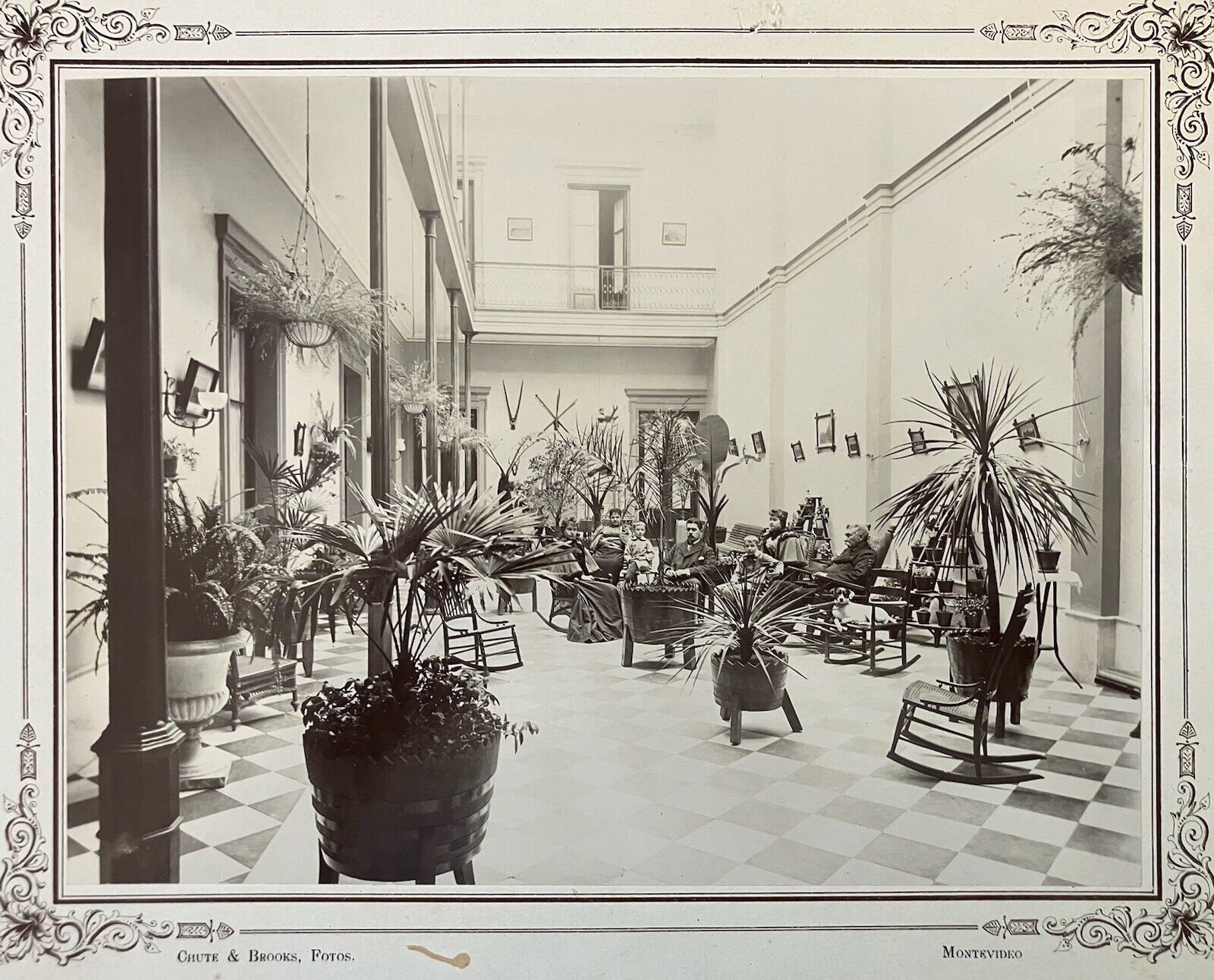 1880's Montevideo Uruguay Albumen Photo Wealthy Family in Courtyard Chute Brooks