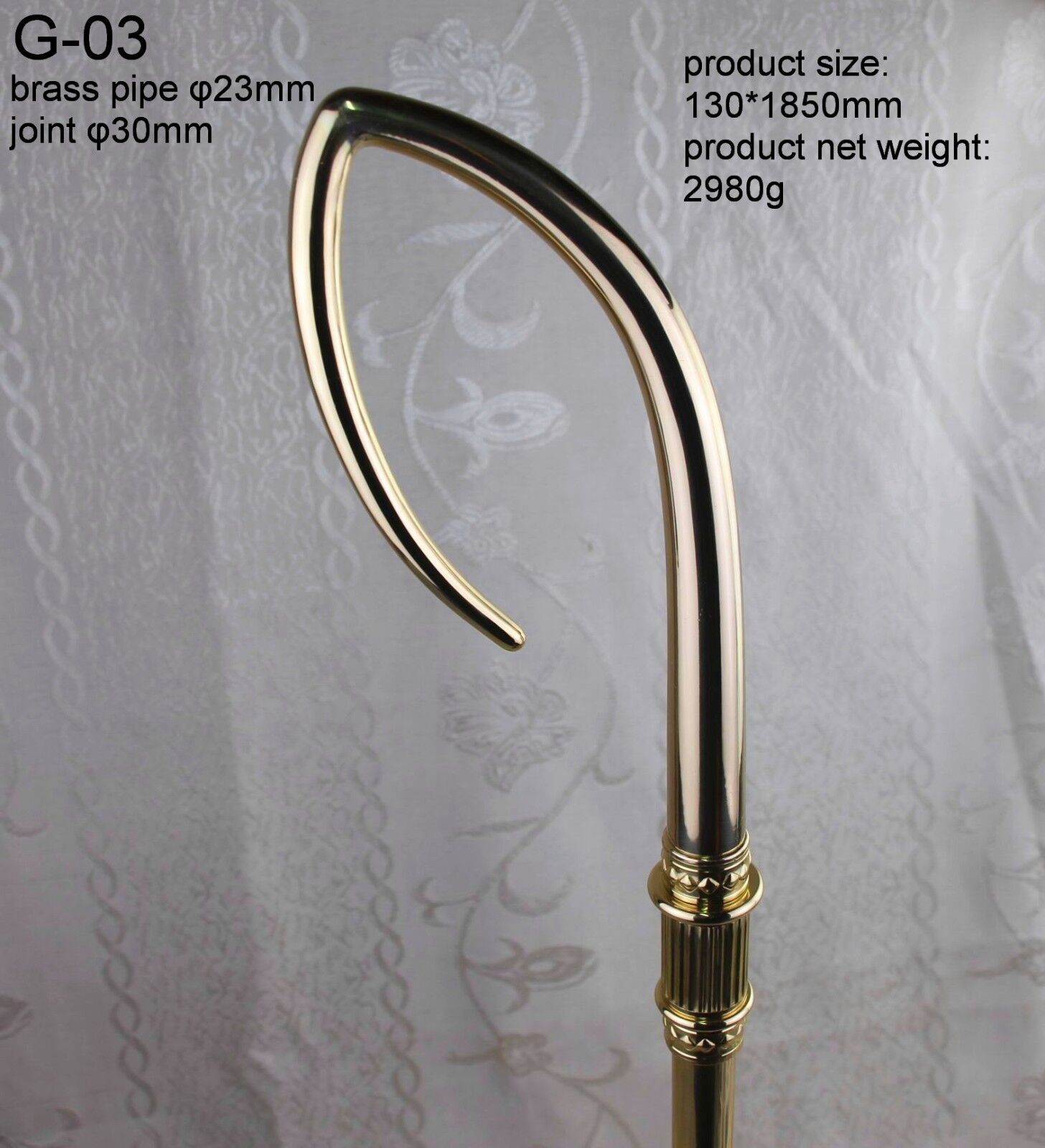 traditional Bishop Crosier - all polished brass -  - H 73 \