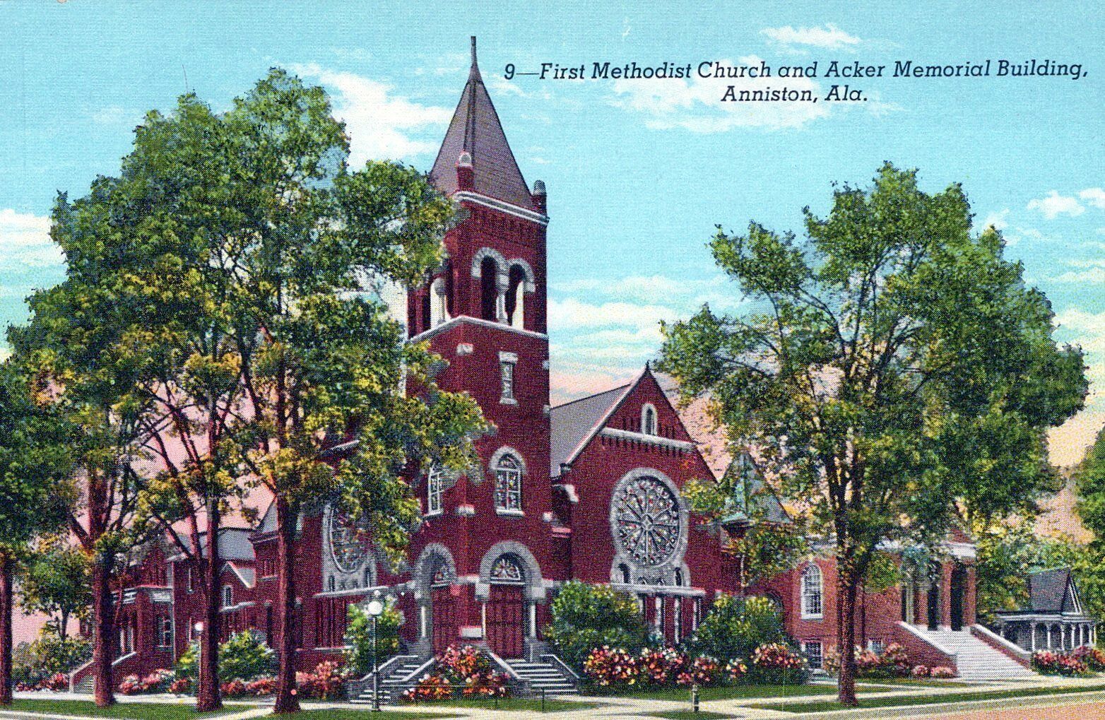 First Methodist Church Acker Memorial Bldg Anniston Ala Vintage Linen Post Card