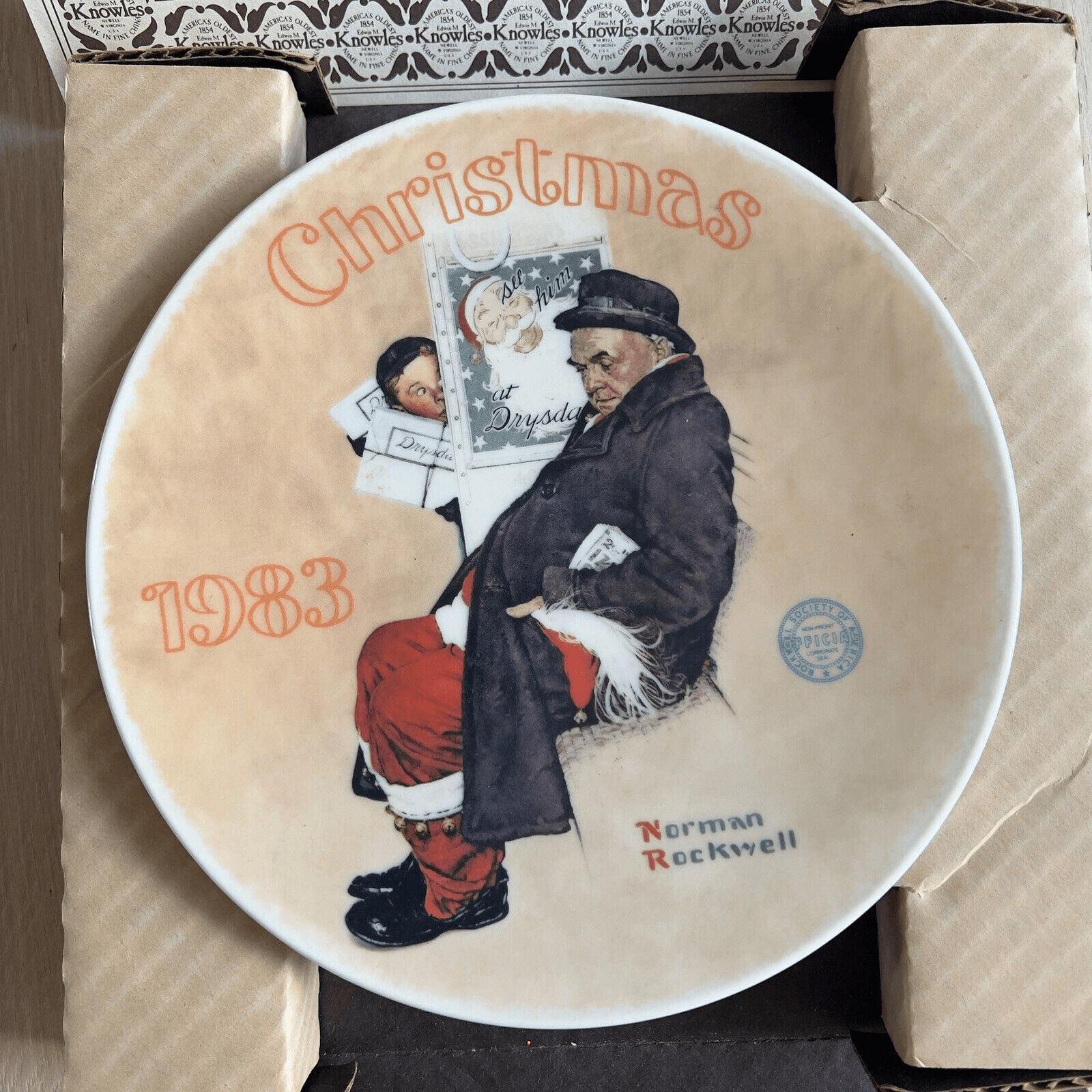 Knowles Norman Rockwell Christmas 1983 Santa In The Subway Plate 84-R70-1.10