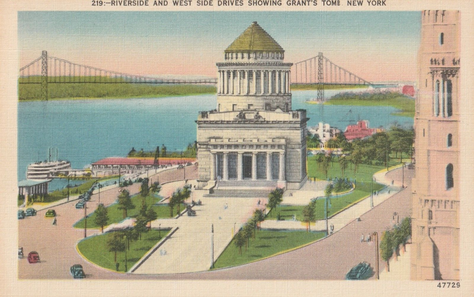 Vintage Postcard Riverside and West Side Drives Showing Grant's Tomb NY Posted