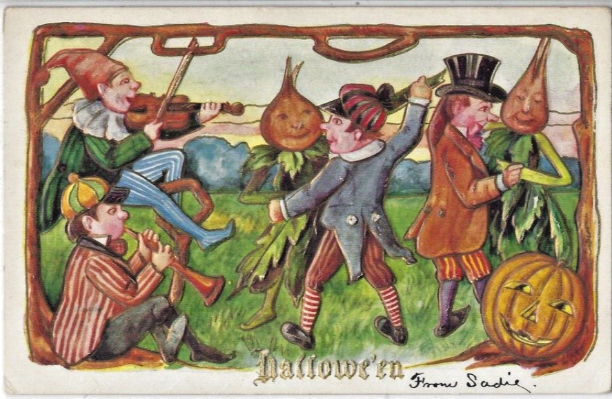 1910 Halloween Embossed Postcard Fantasy Dancing Vegetable People