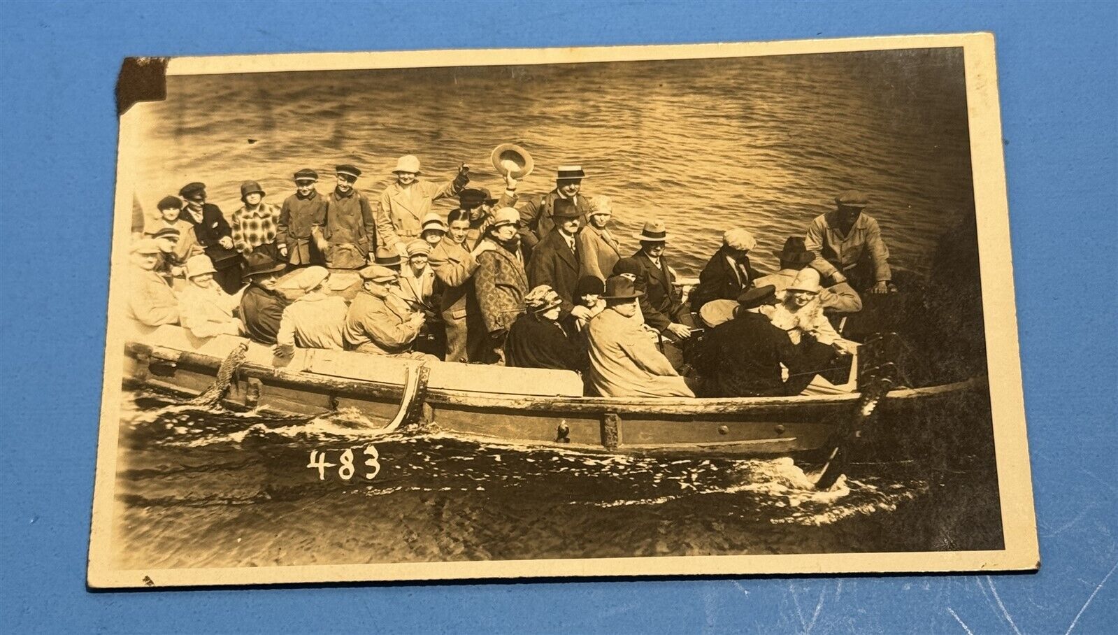 Vintage 1928 RPPC Photo Postcard Boat Passengers Heligoland Germany w/ Stamps