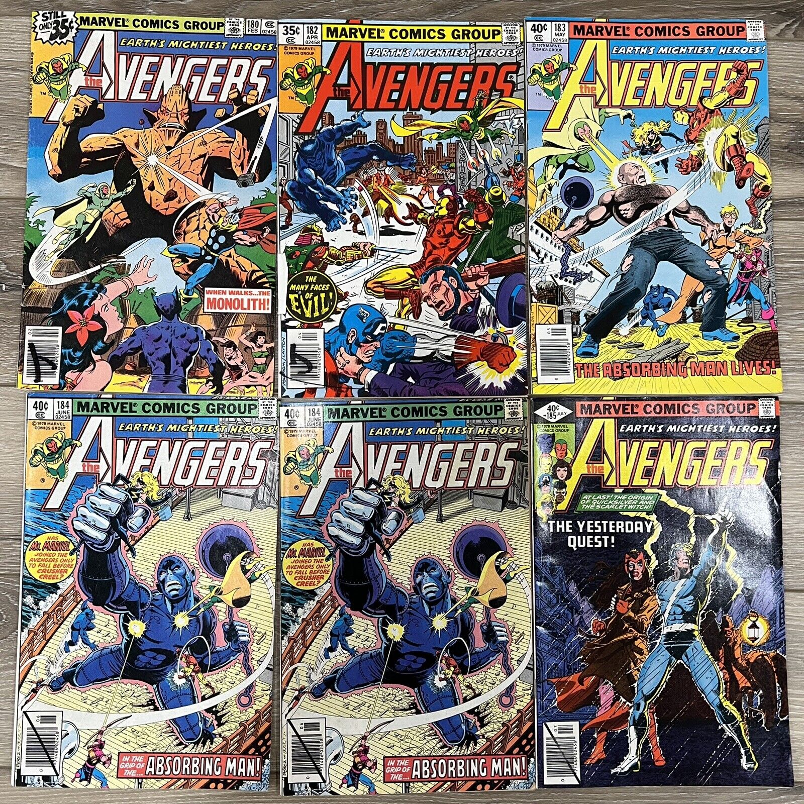 The Avengers Comic Book Lot #180,182,183,2/184,185(Marvel Comics 1978-79)