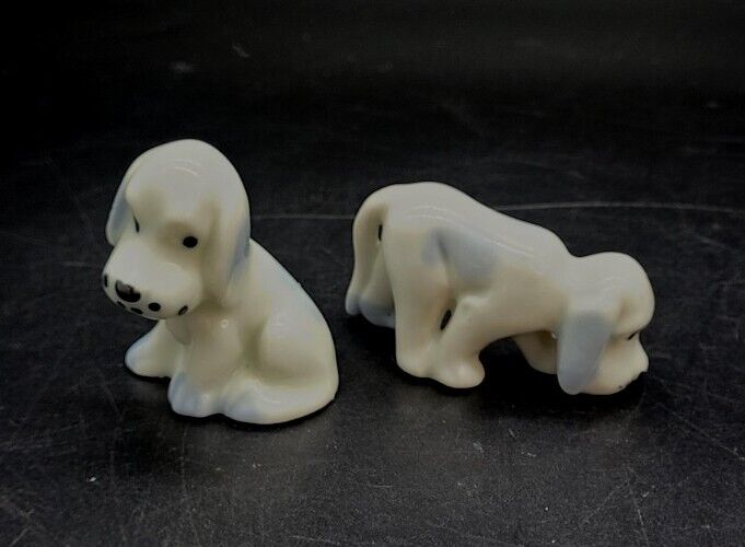 2 Occupied Japan Miniature Porcelain Hillbilly Hound Puppy Dog Figurines