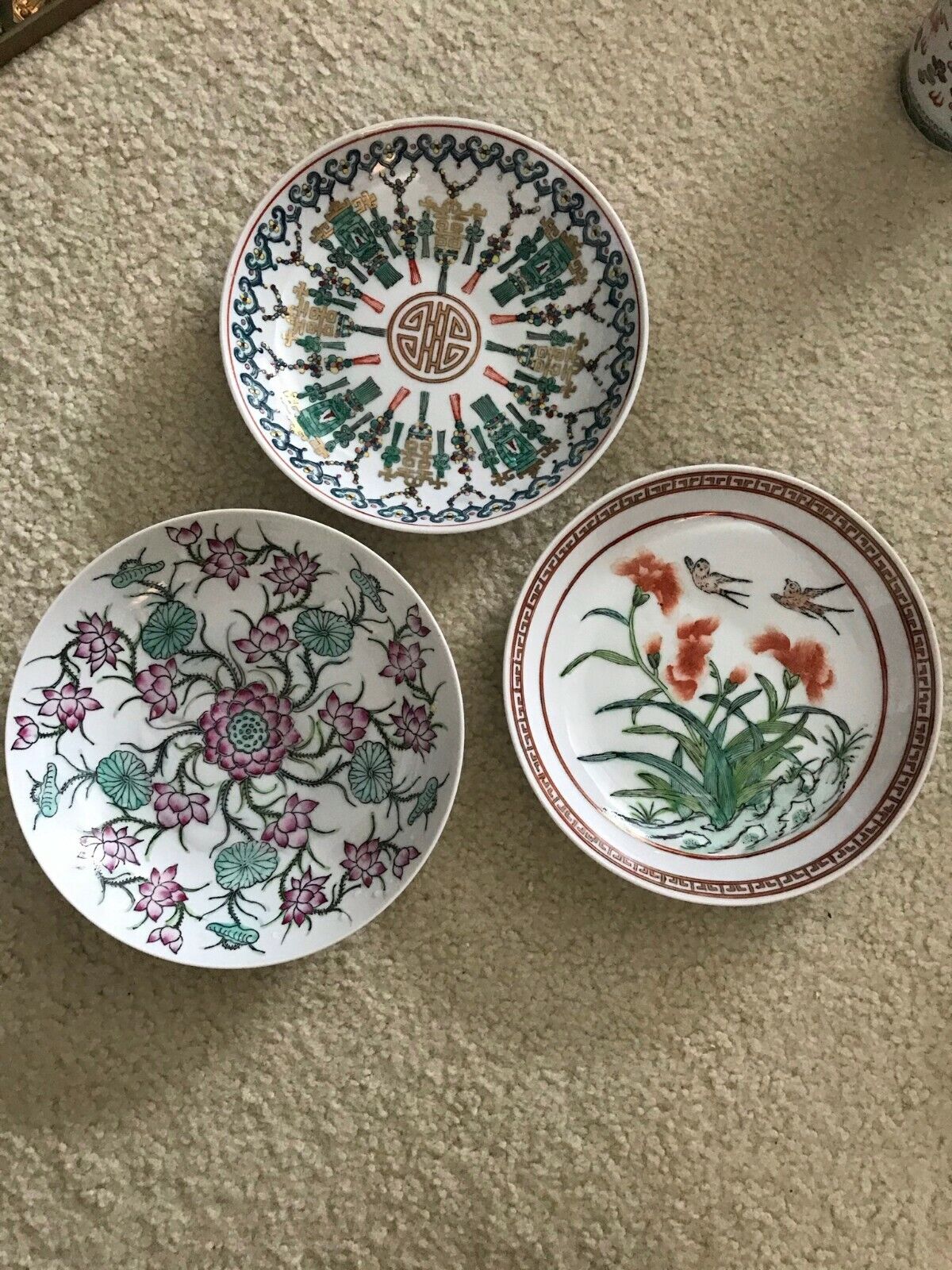 3 Vintage Japanese/Chinese/Hong Kong Famille Rose porcelain Dishes/Plates 7.5\