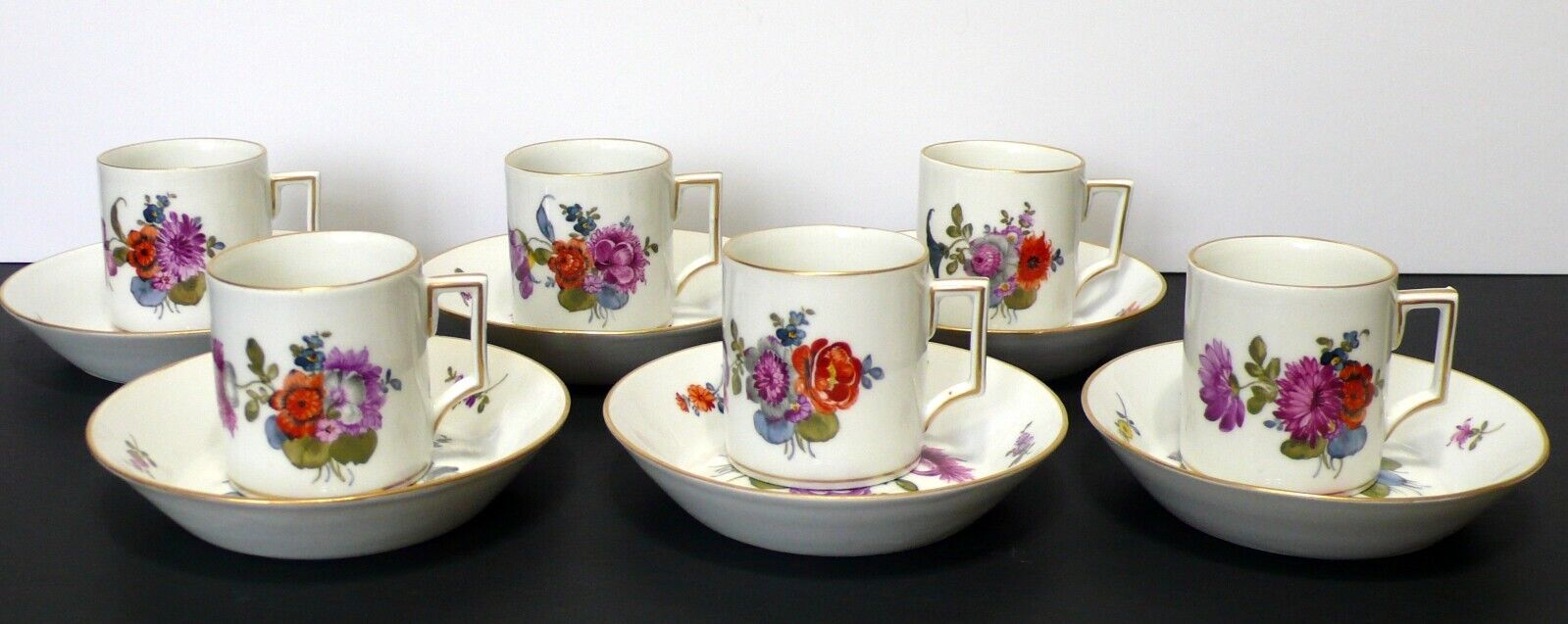 6 Antique Royal Vienna Austria Floral Porcelain Cups & Saucers Set
