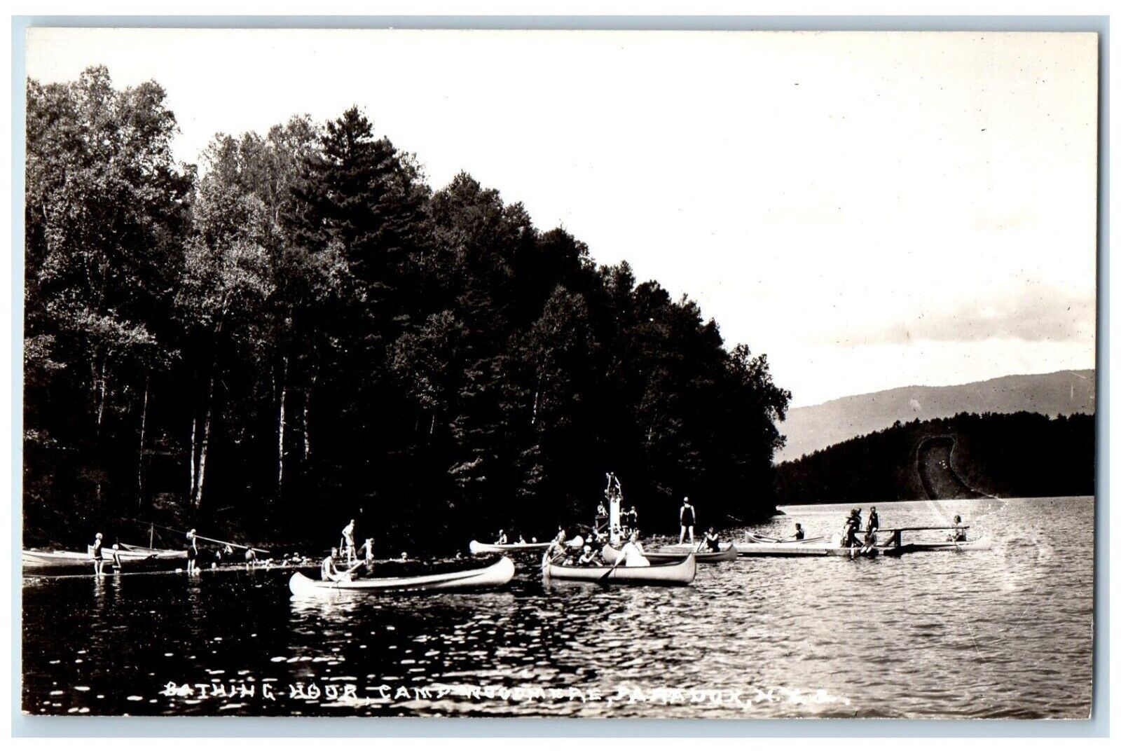 c1940's Camp Woodmere Swimming Canoe Paradox New York NY RPPC Photo Postcard