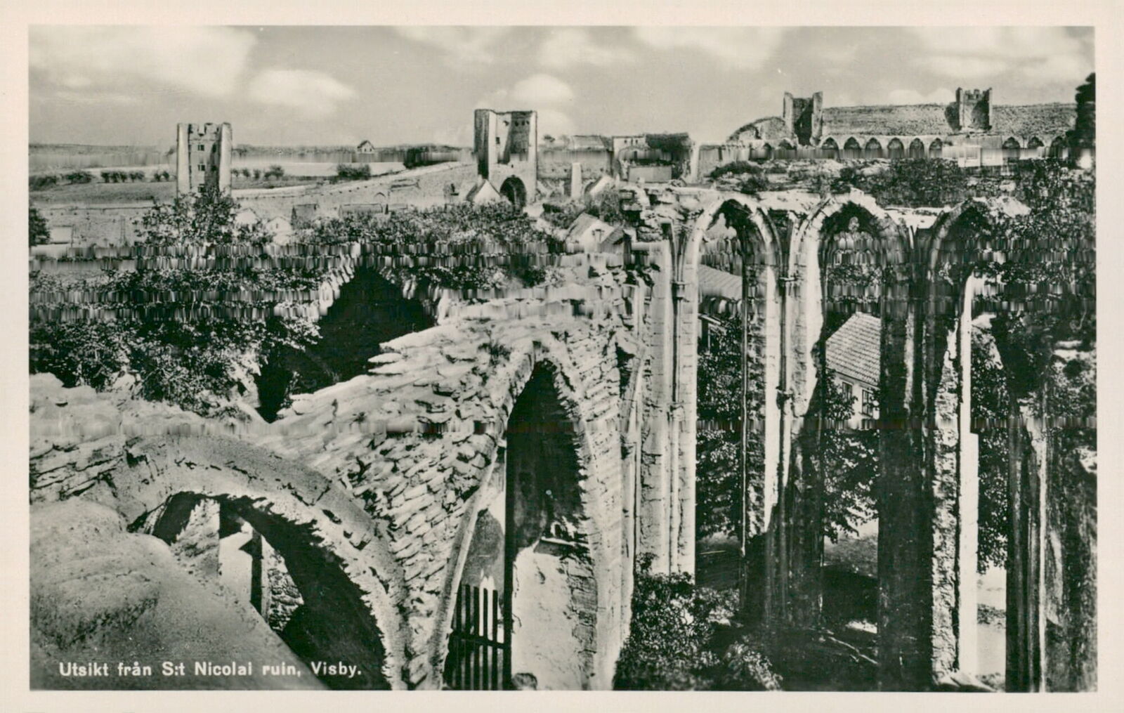View from St. Nicolai ruin, Visby. Postcard bla... - Vintage Photograph 1625336