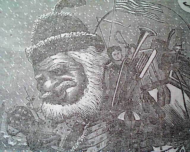 19th Century SANTA CLAUS w/ Toys at Chimney\'s Edge Christmas 1883 old Newspaper