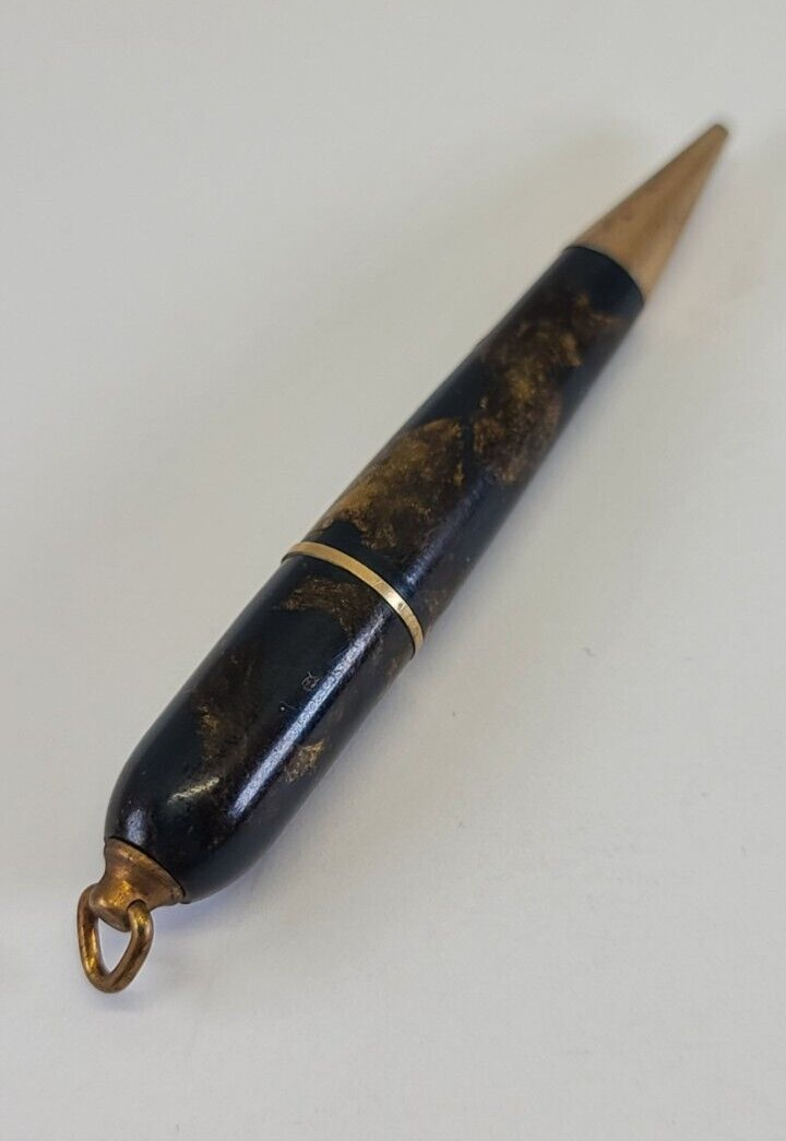 Vintage Antique Celluloid Pendant Mechanical Pencil Marbled Mini Nurse Gold Tone