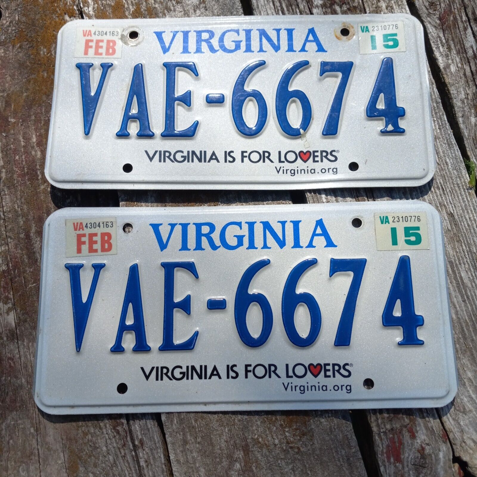 PAIR 2015 Virginia License Plates - \