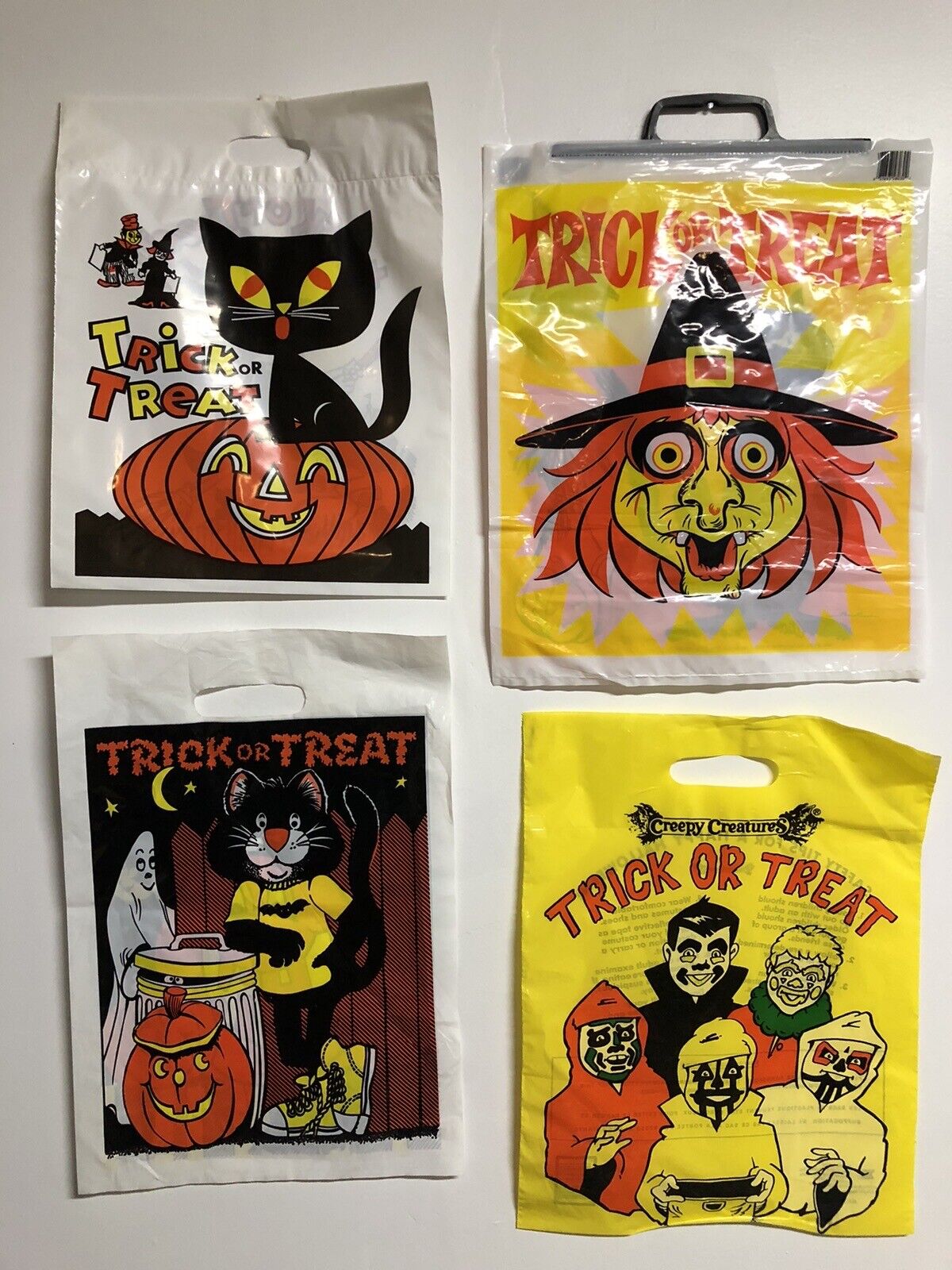 VTG Halloween Rare Trick Or Treat Bags NOS Black Cat Old Lot 4 Witch Decoration