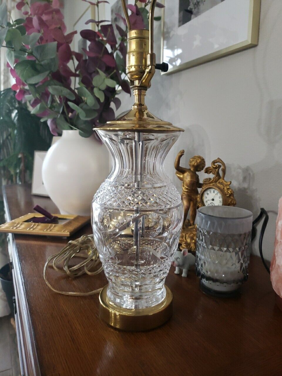 Vintage Waterford Crystal Gold Lamp Hollywood Regency MCM ART DECO EUC 