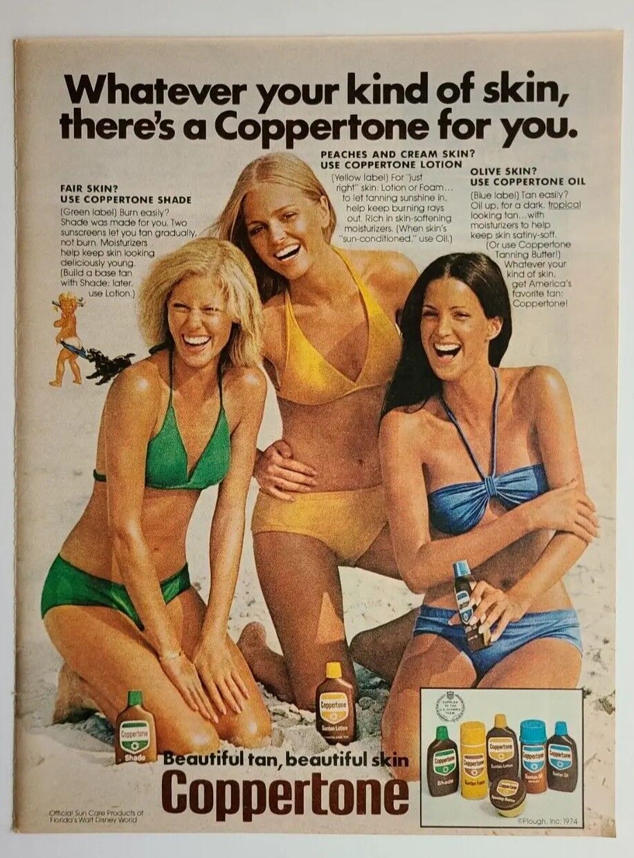 1976 Coppertone Sunscreen Vintage 1970\'s Print Ad Beautiful Tan, Beautiful Skin
