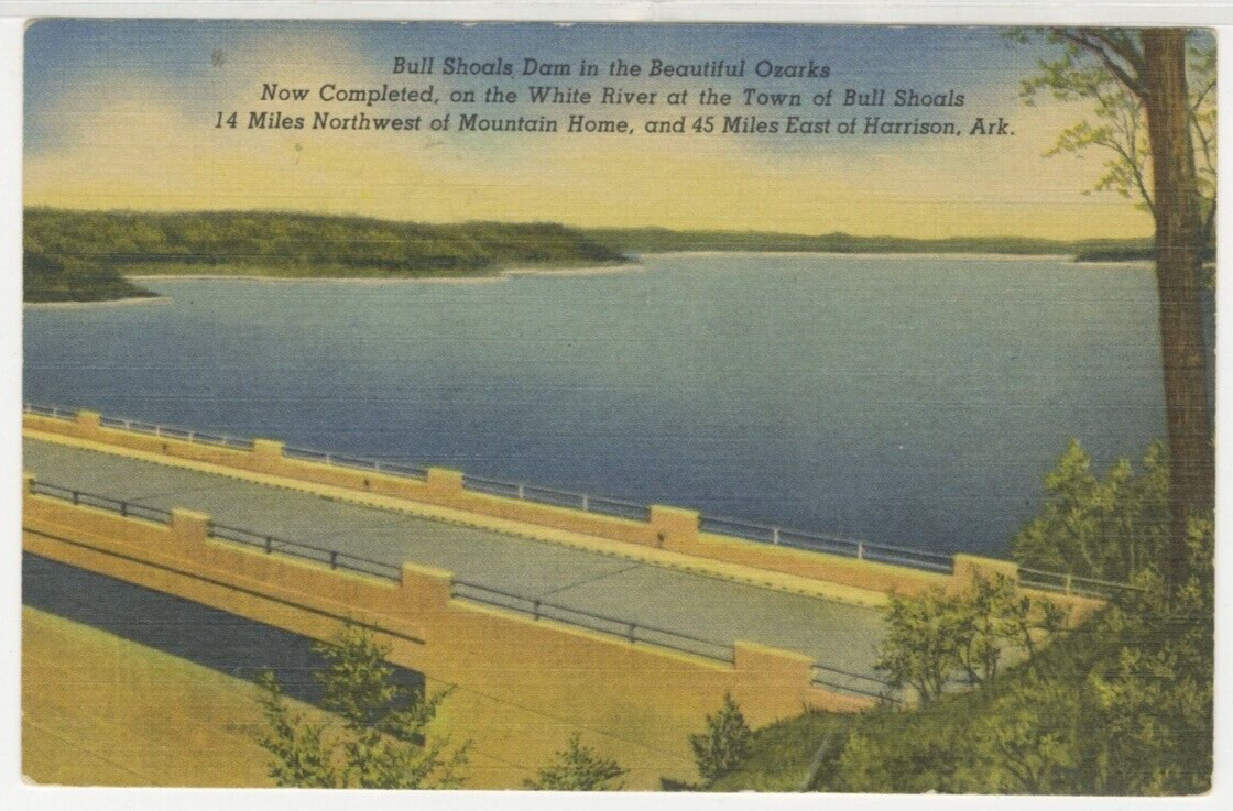 AR Postcard Bull Shoals Dam In The Beautiful Ozarks - Arkansas c1940s vintage G7