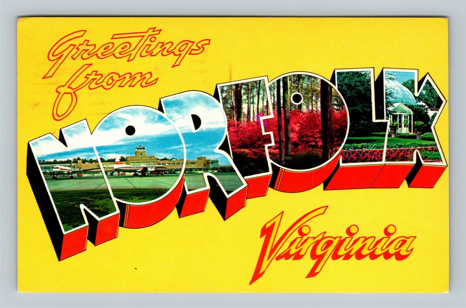 Norfolk VA, LARGE Letter Greetings, Virginia Vintage Postcard