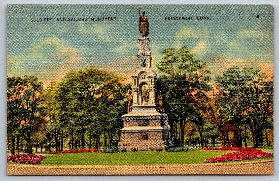 Bridgeport  Connecticut  Soldiers\' and Sailors\' Monument Postcard