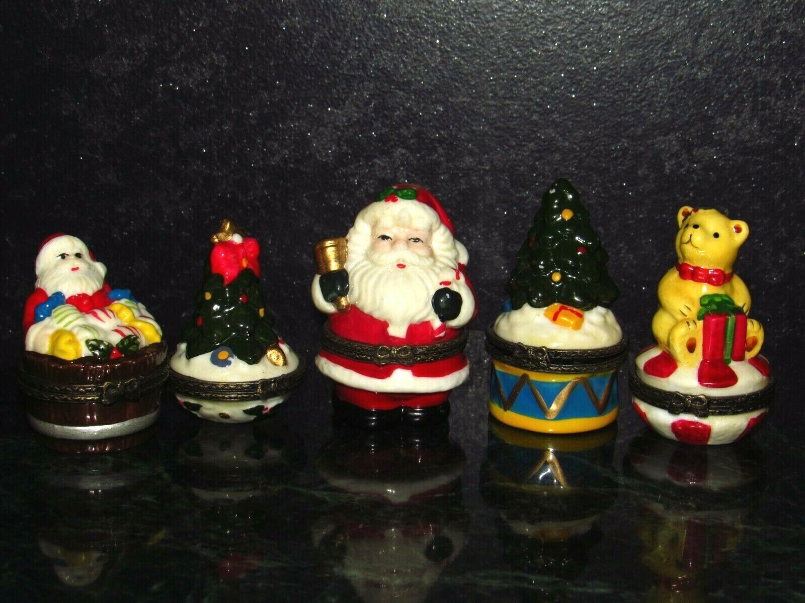 Lot of Porcelain Mr. Christmas Capsule Trinket Box Figures Santa Tree Teddy